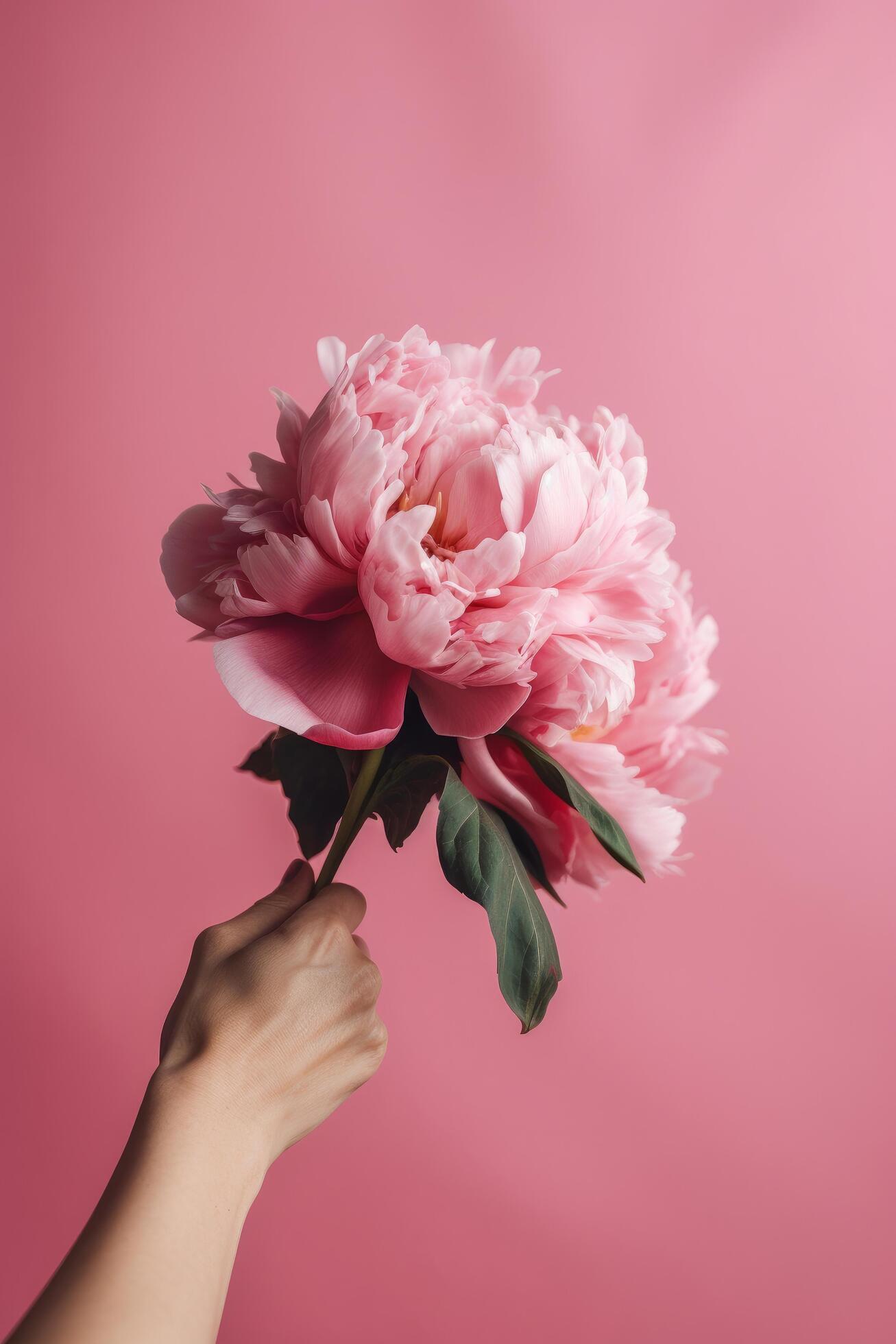 Hand with pink peony flower. Illustration Stock Free