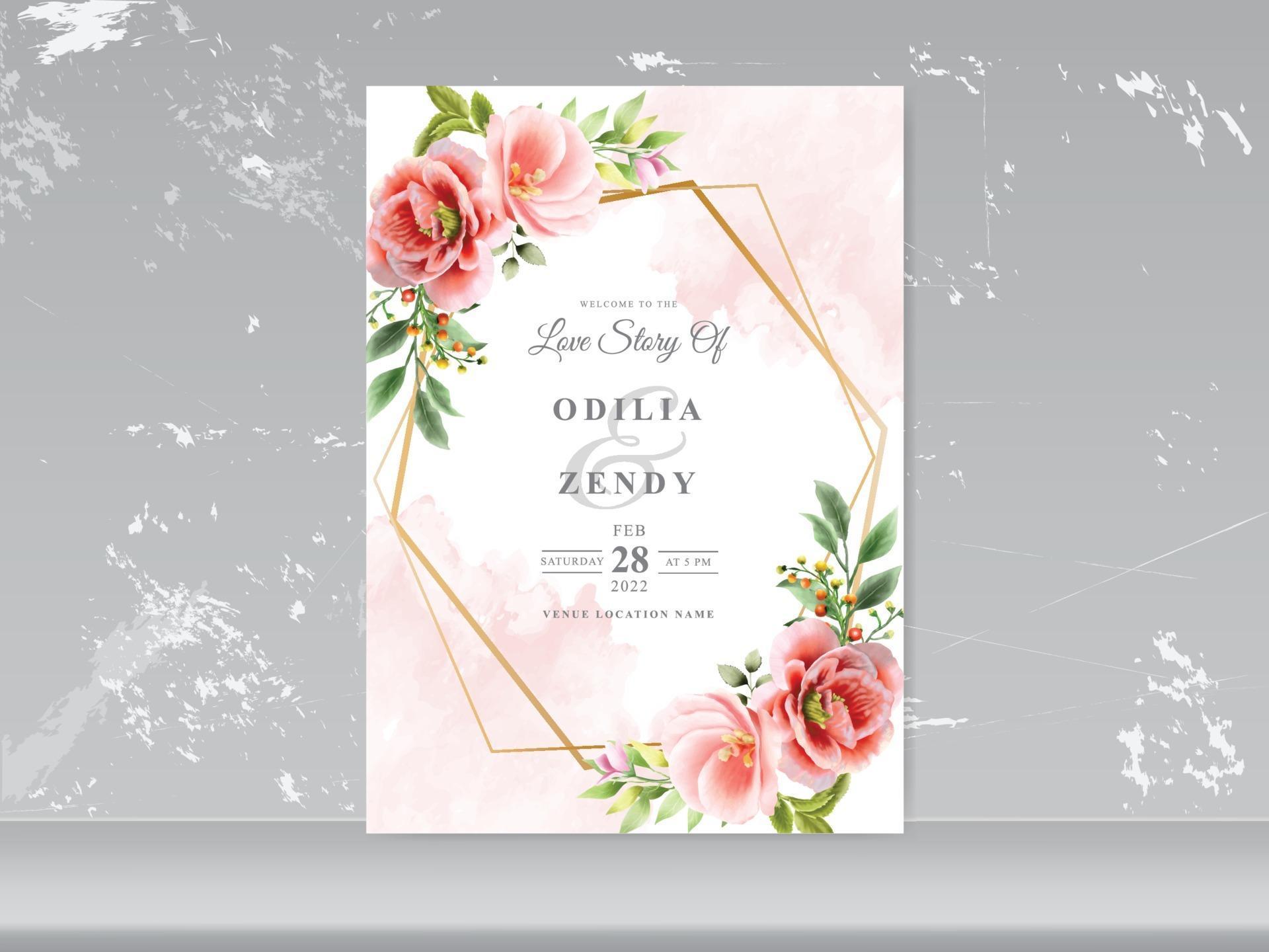 wedding invitation red floral themes Stock Free