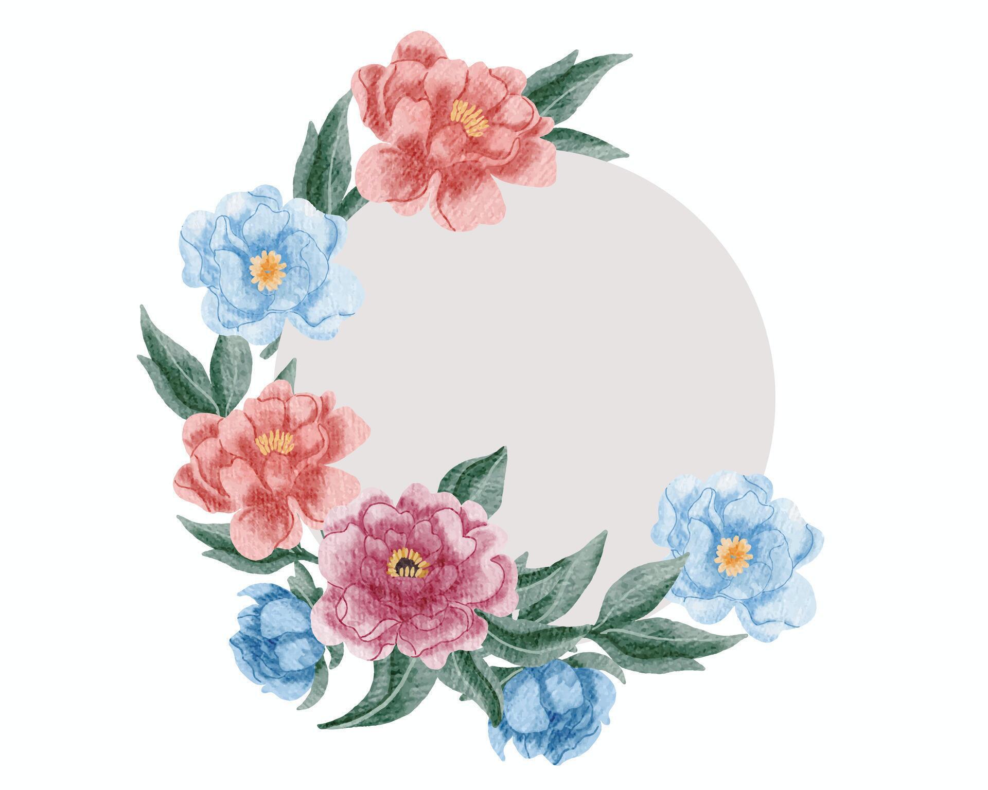 Blue, Pink, and Red Rose Watercolor Flower wreath Stock Free