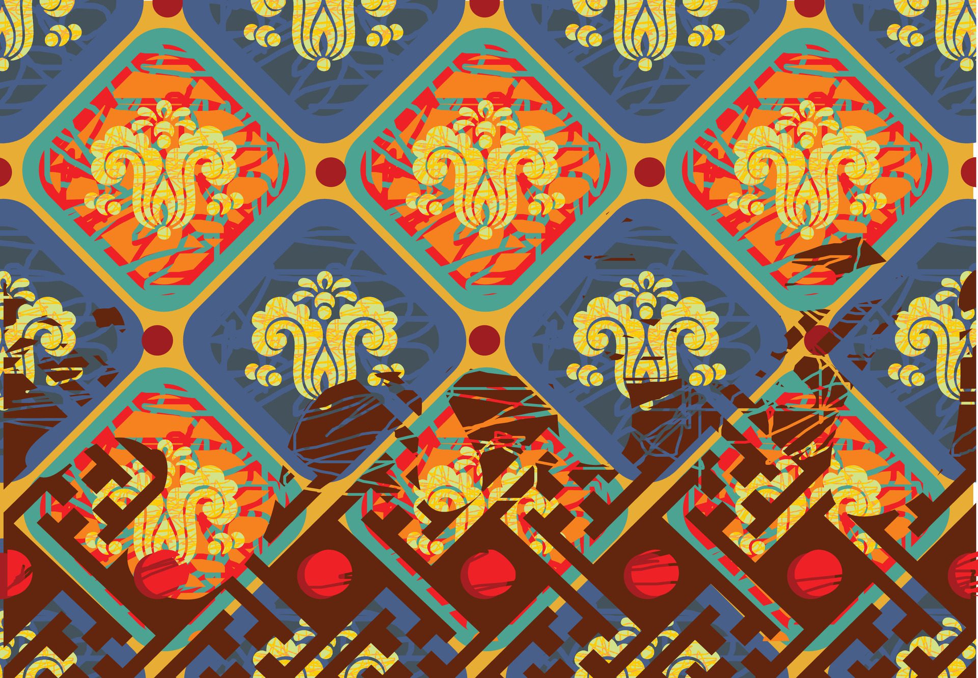 Indonesian batik motifs with very distinctive plant patterns Free Vector