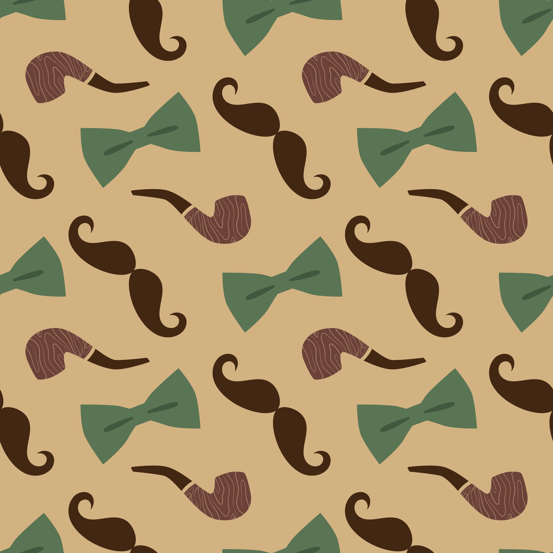 Father’s day seamless pattern. Bow tie, mustache and tobacco pipe. illustration for wrapping paper, background, greeting card Free Vector