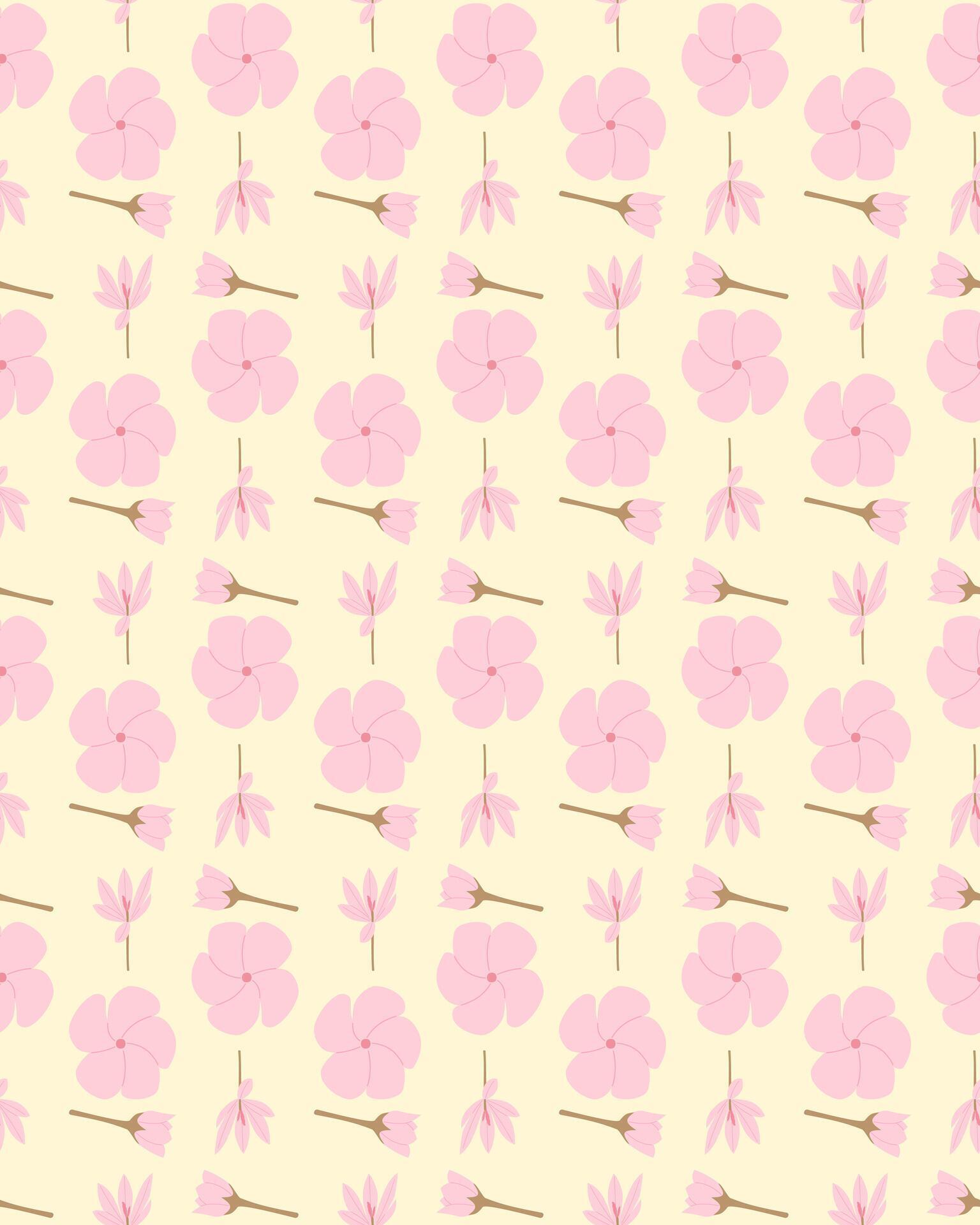 A seamless pattern of pink flower on a yellow background in a spring minimal shape floral concept, Vector Stock Free