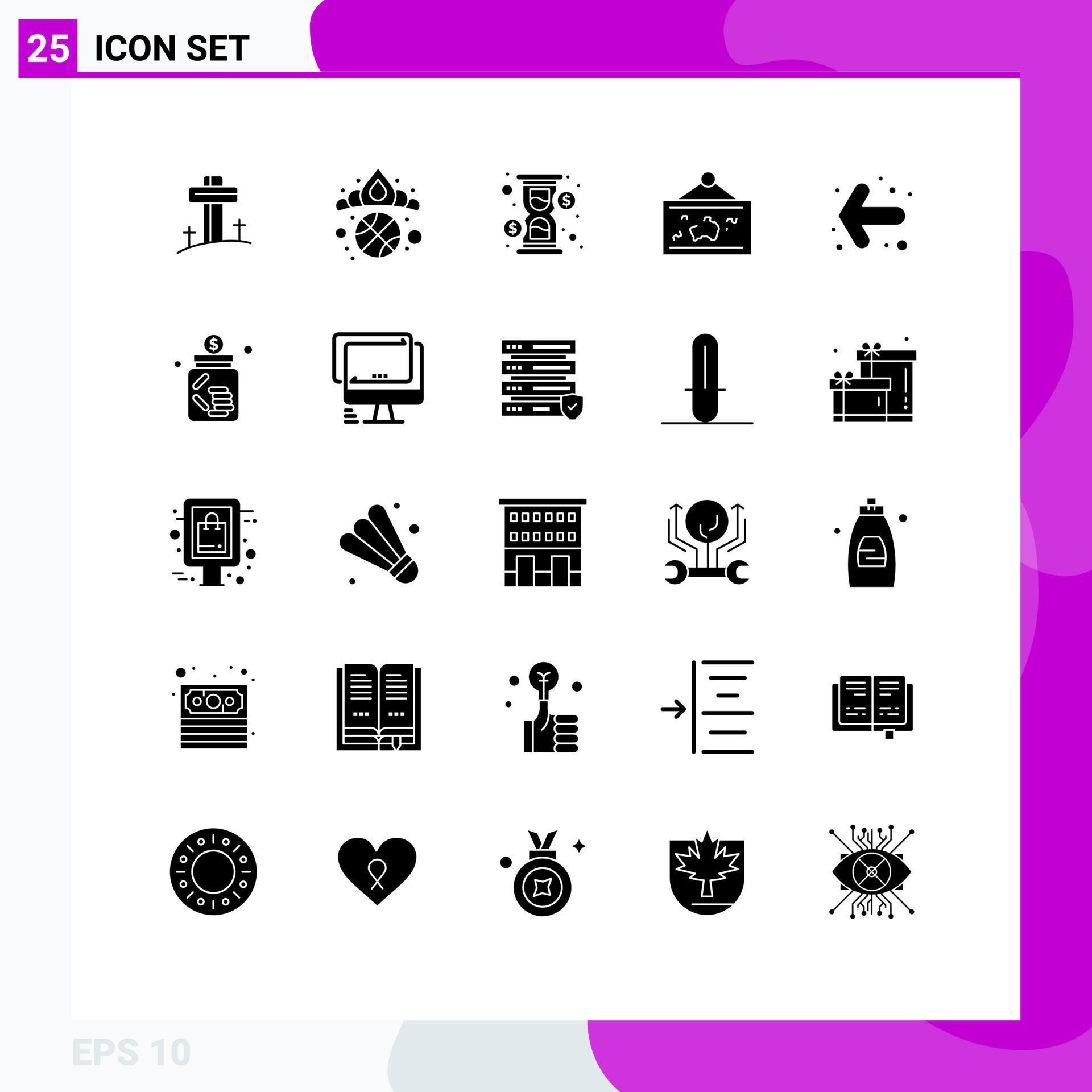 Solid Glyph Pack of 25 Universal Symbols of arrow photo glass hang frame Editable Vector Design Elements Stock Free