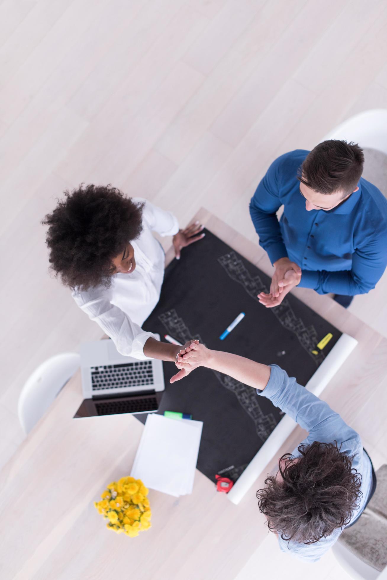 top view of Multiethnic startup business team on meeting Stock Free