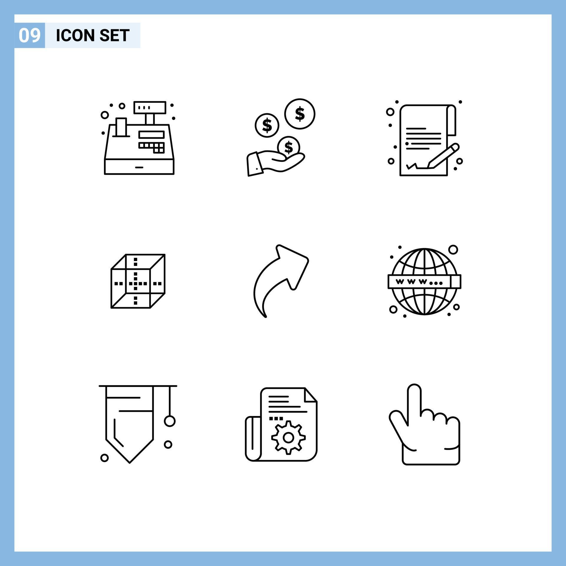 Set of 9 Modern UI Icons Symbols Signs for right arrow document shepping delivrey Editable Vector Design Elements Stock Free