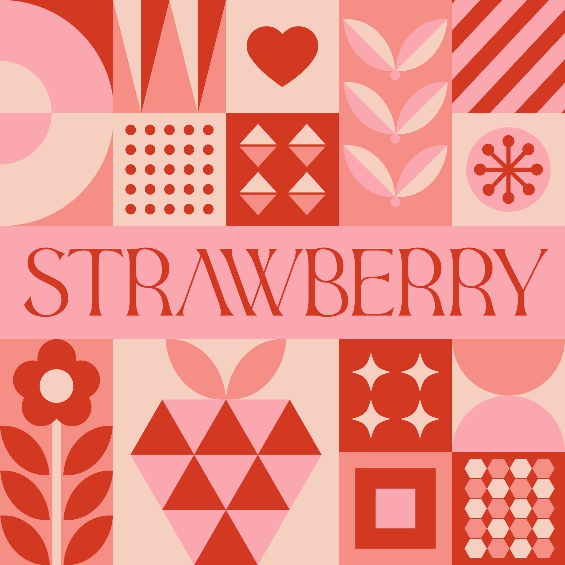 Strawberry Fruit seamless pattern in scandinavian style postcard with Retro clean concept design Free Vector