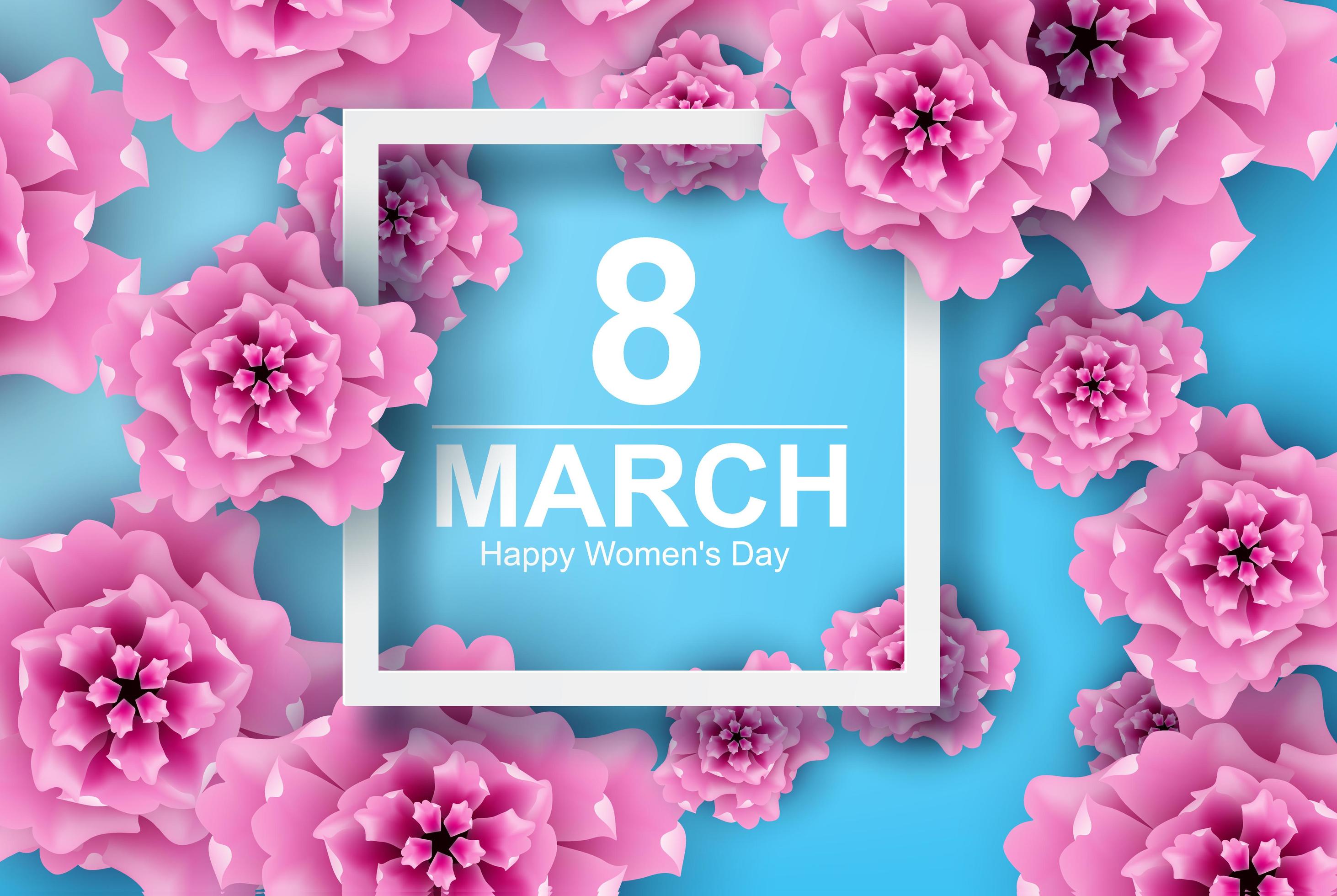 Paper Art and Craft of 8 March with Flowers Women’s Day Stock Free