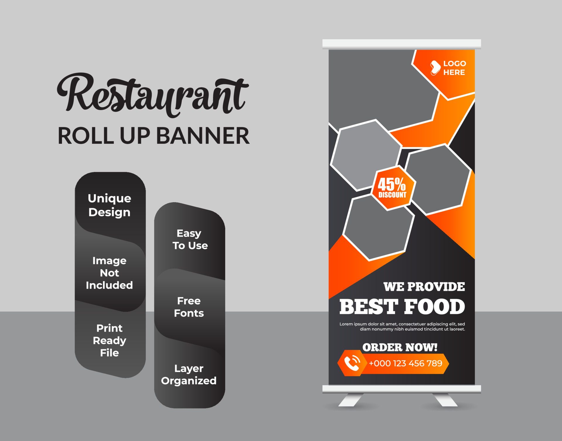 Creative Restaurant food Roll-up Banner Bundle Templates Free Vector