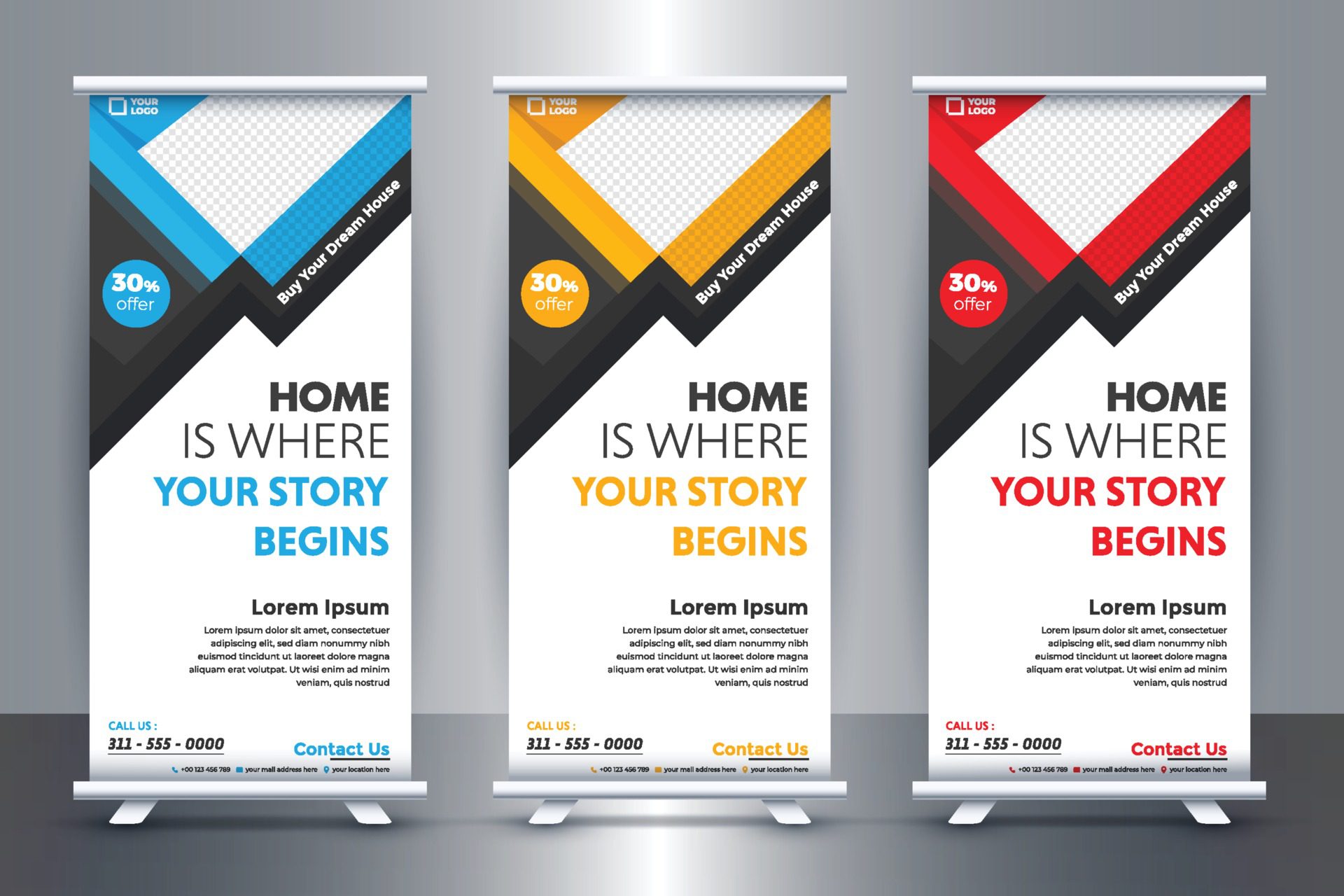 Free Real Estate Roll-Up Banner Design for Real Estate Company with Vector Free Vector