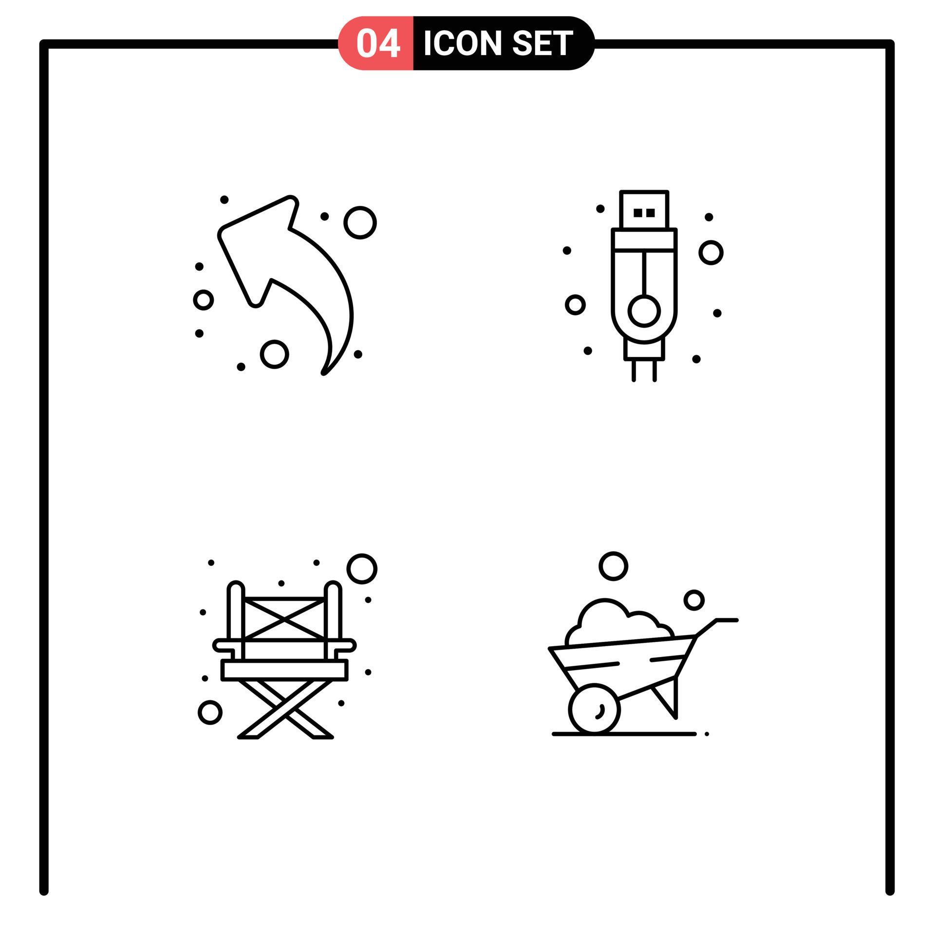 Modern Set of 4 Filledline Flat Colors Pictograph of arrow chair left usb vehicle Editable Vector Design Elements Stock Free