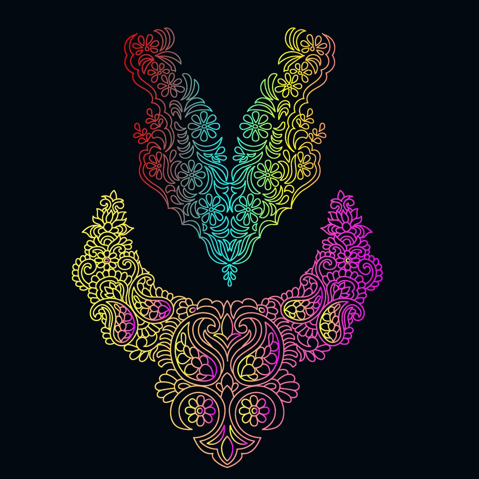 Rainbow color line art floral vector illustration, colorful vintage decorative vector template, rainbow color flower ornaments. Stock Free and Free SVG