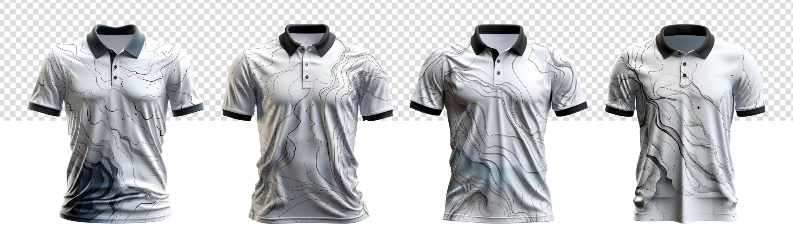 men’s white polo shirt mockup template set with black pattern, front view, generated ai Free Photo