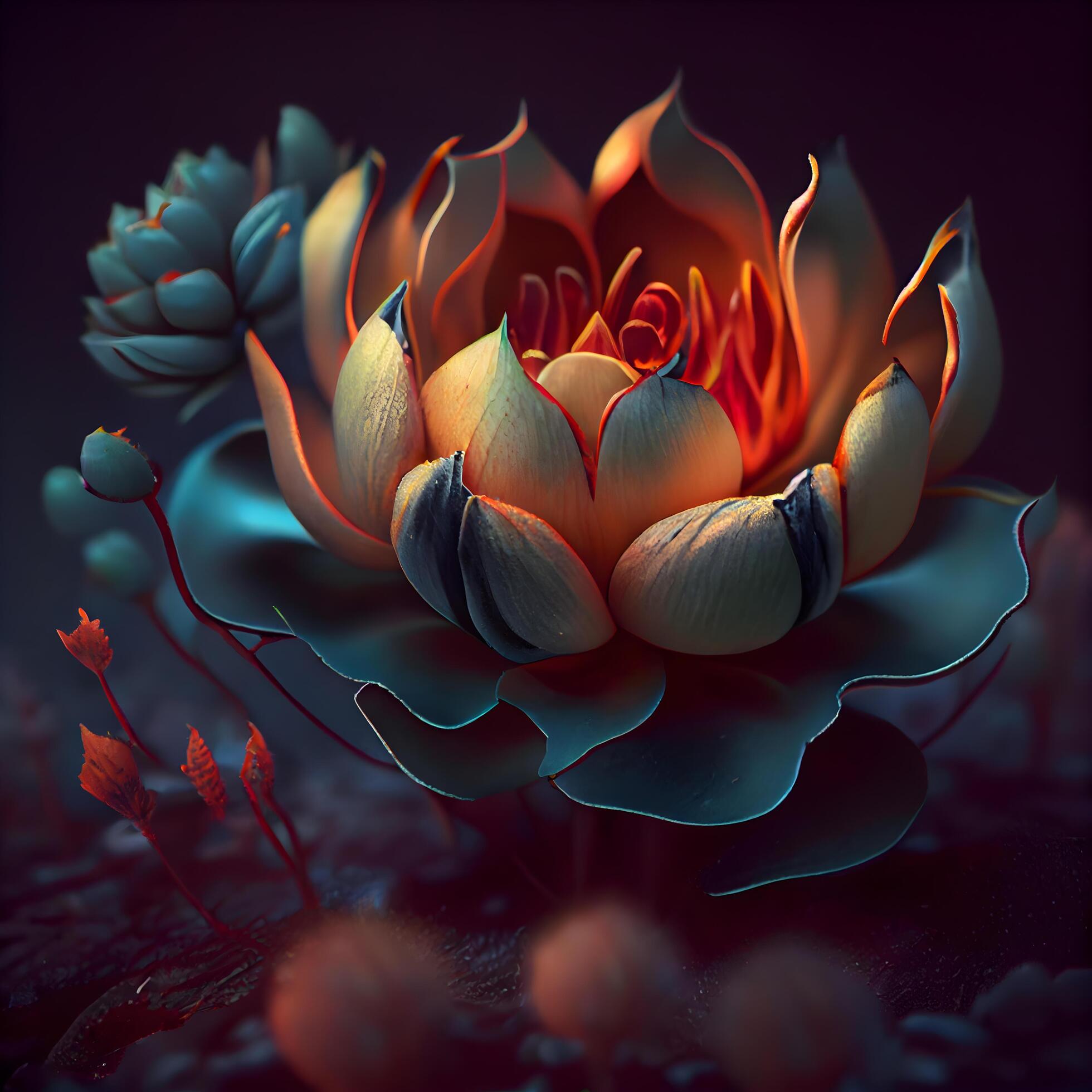 Beautiful lotus flower on a dark background. 3d rendering, Image Stock Free