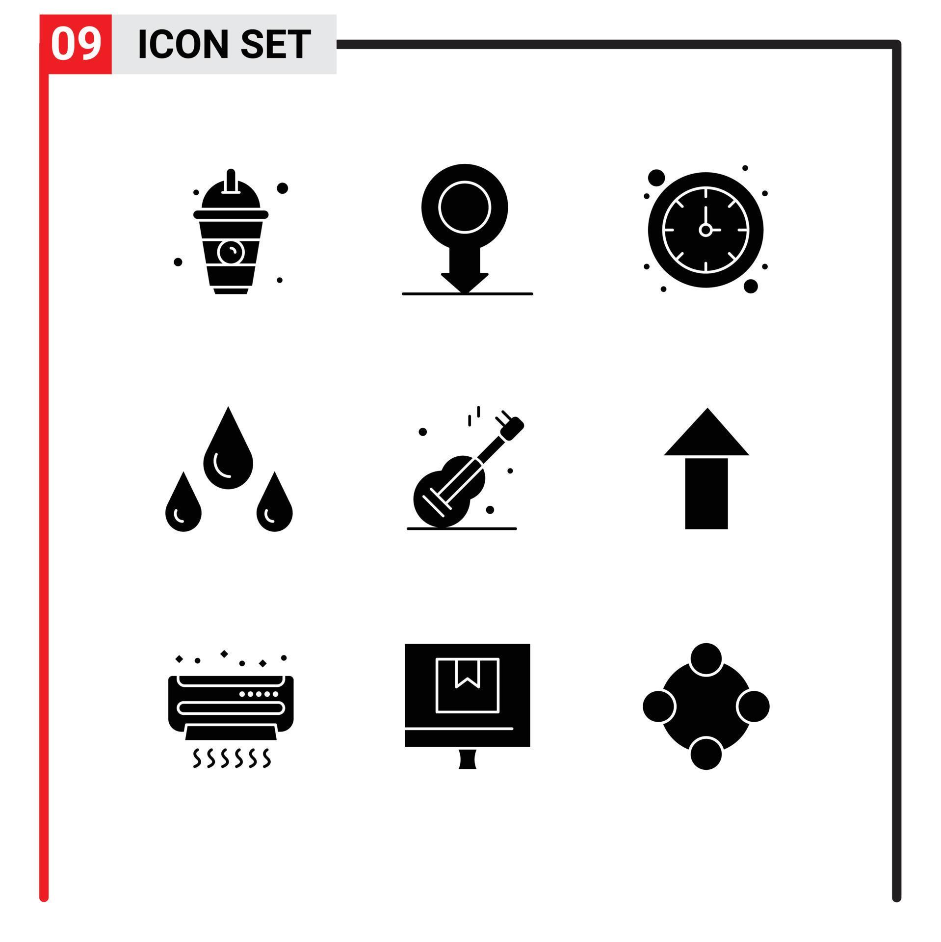 Mobile Interface Solid Glyph Set of 9 Pictograms of arrow usa time music wet Editable Vector Design Elements Stock Free