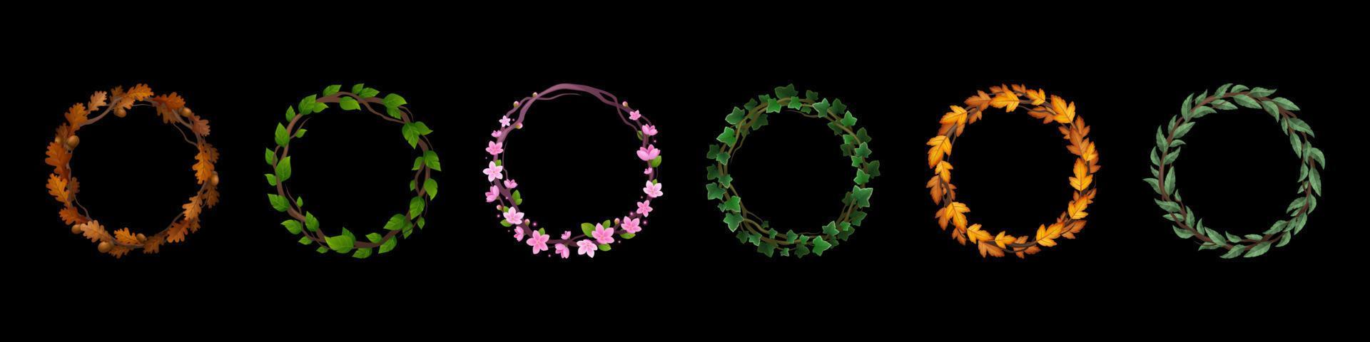 Set of round avatar frames with flowers, foliage Stock Free