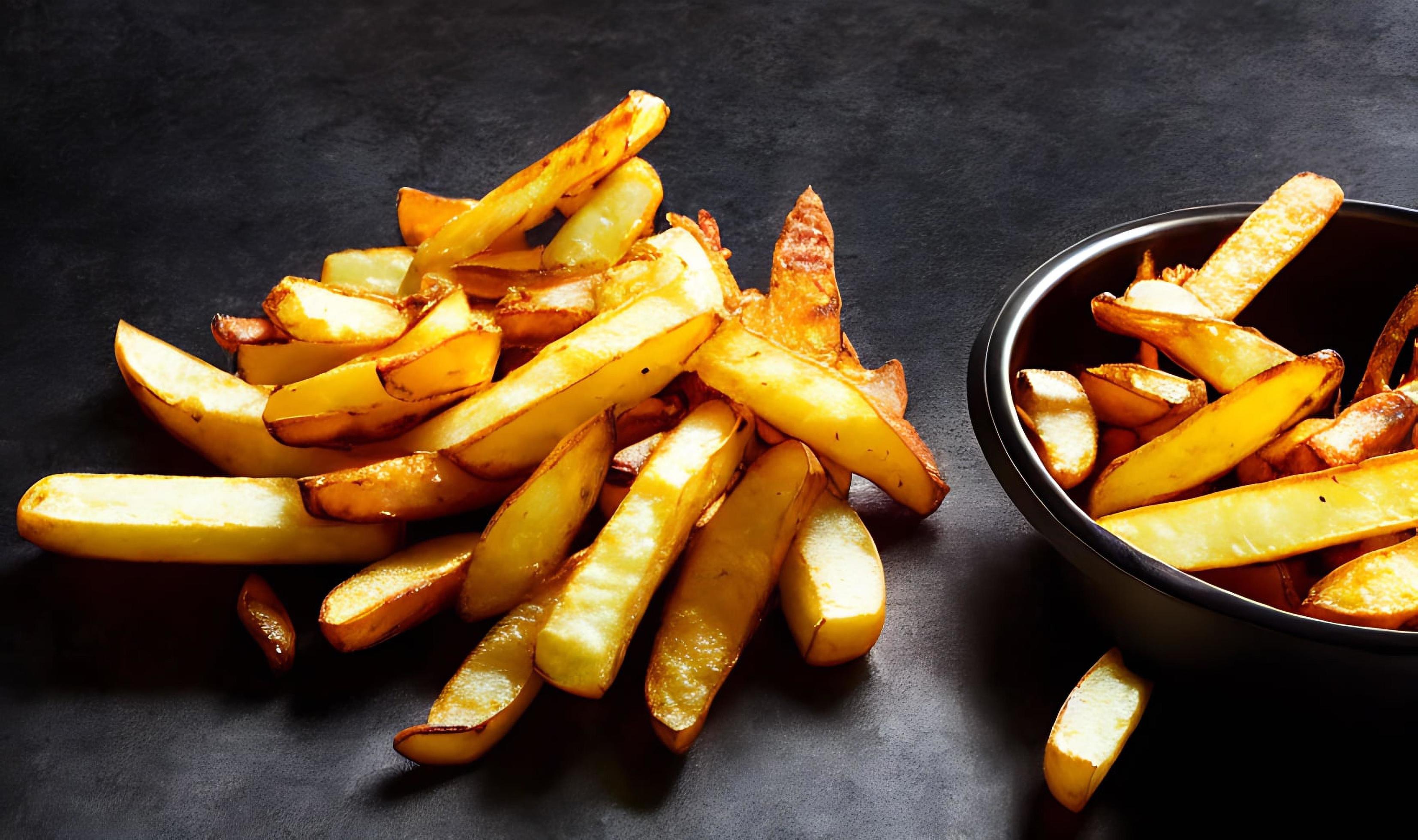 Delicious hot and crispy fried potatoes. Fast food and restaurant products. Stock Free