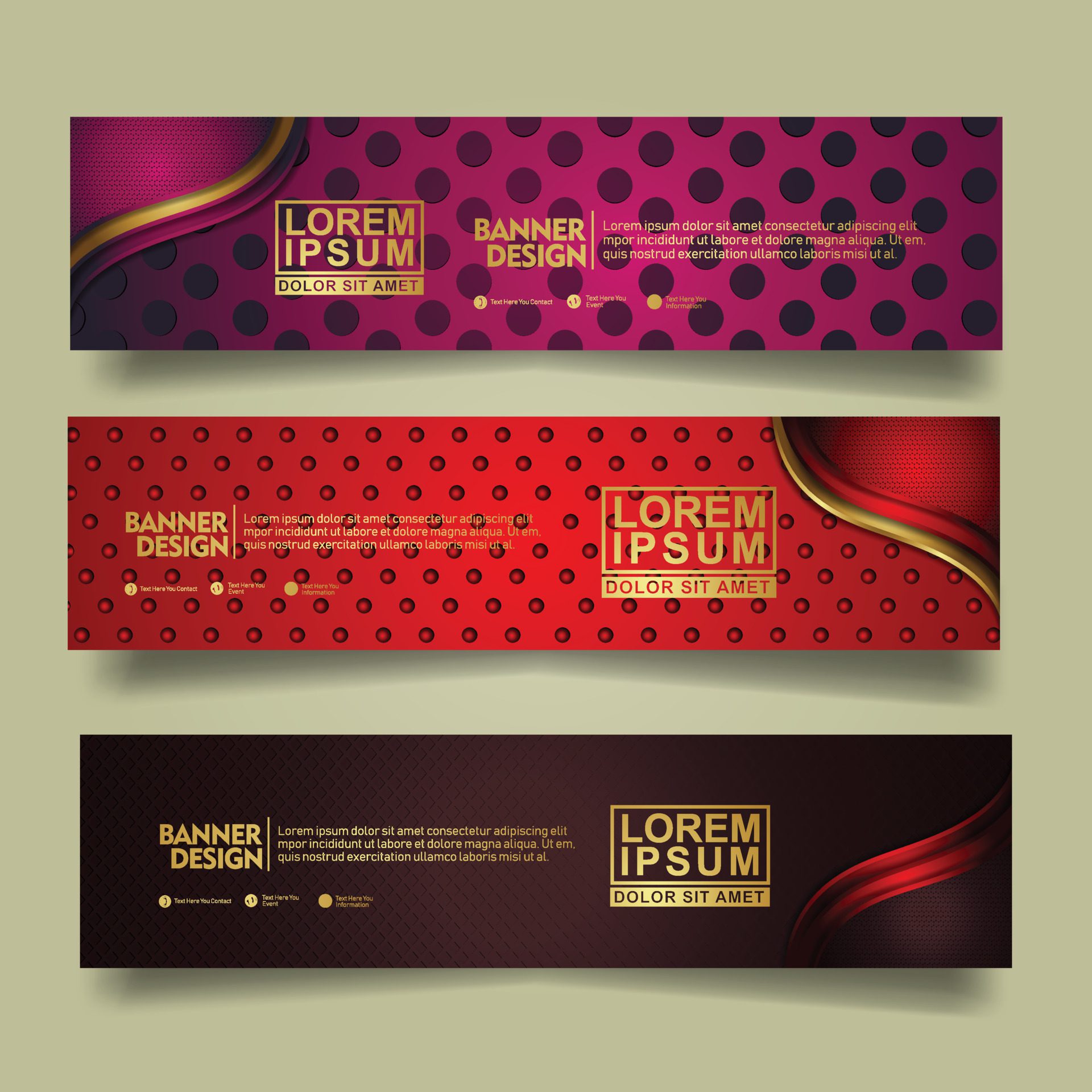 Set banner template design with luxury and elegant lines shape ornament effect on texture pattern background Free Vector