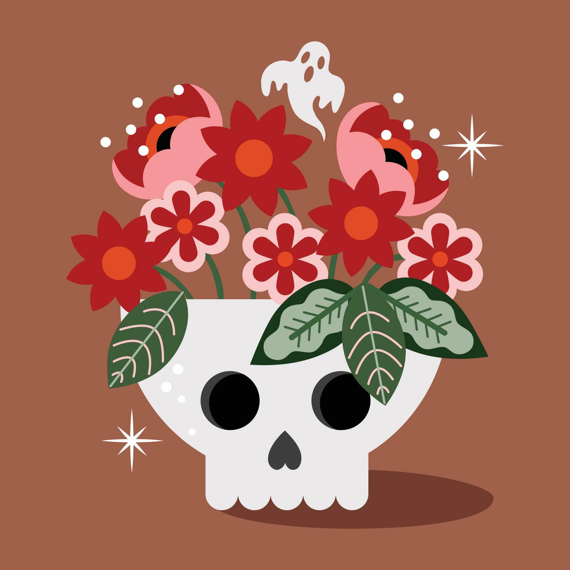 Vector Illustration of Skull with beautiful flowers Stock Free