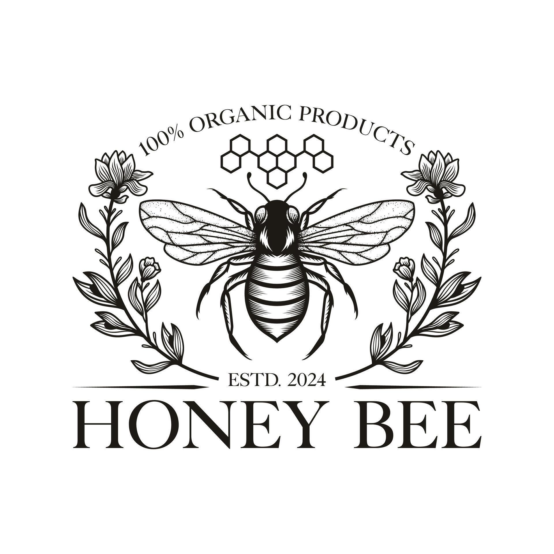 Hand Drawn Honey Bee with Flowers Logo Illustration Stock Free