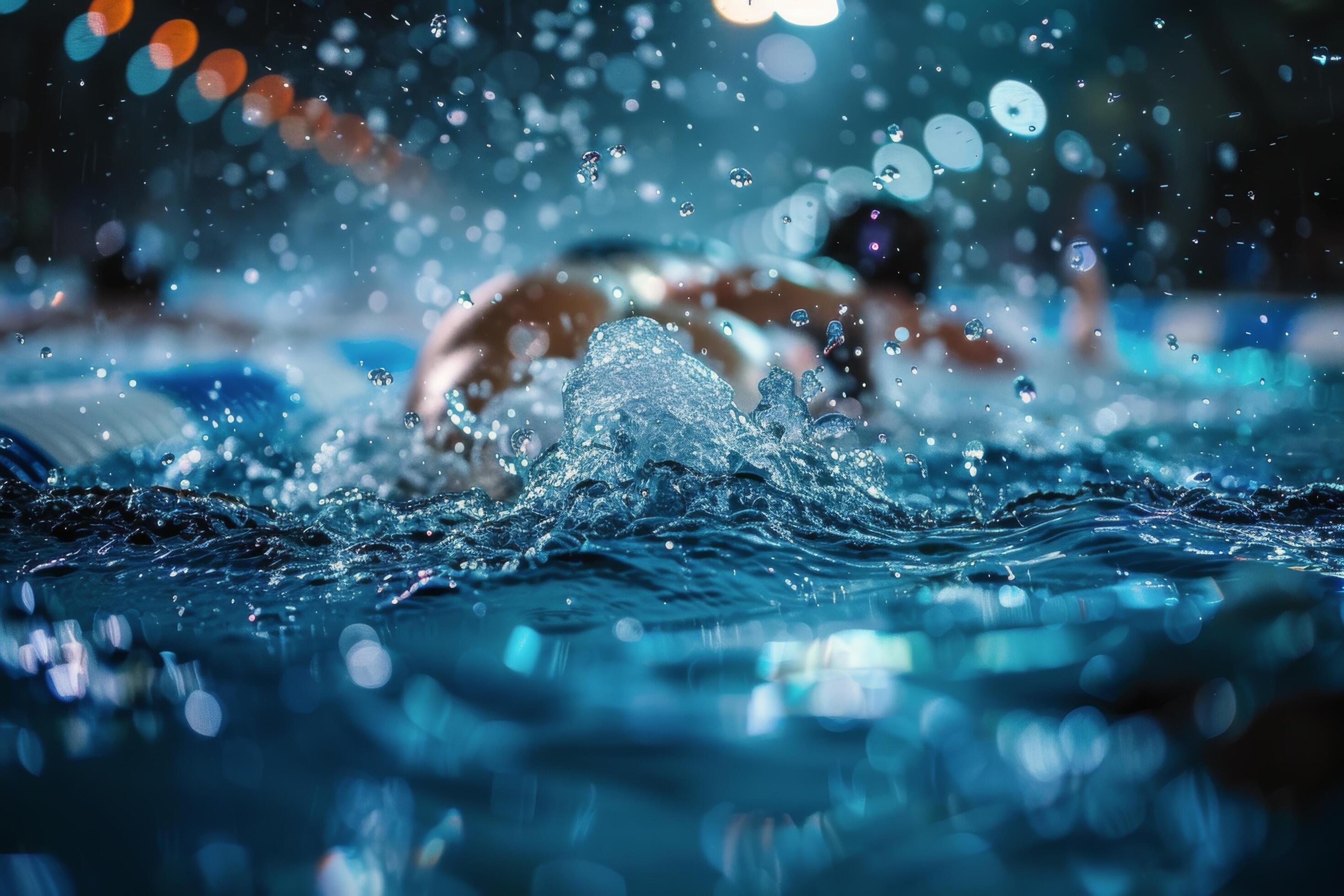 Water Splashing During Indoor Swimming Competition Stock Free