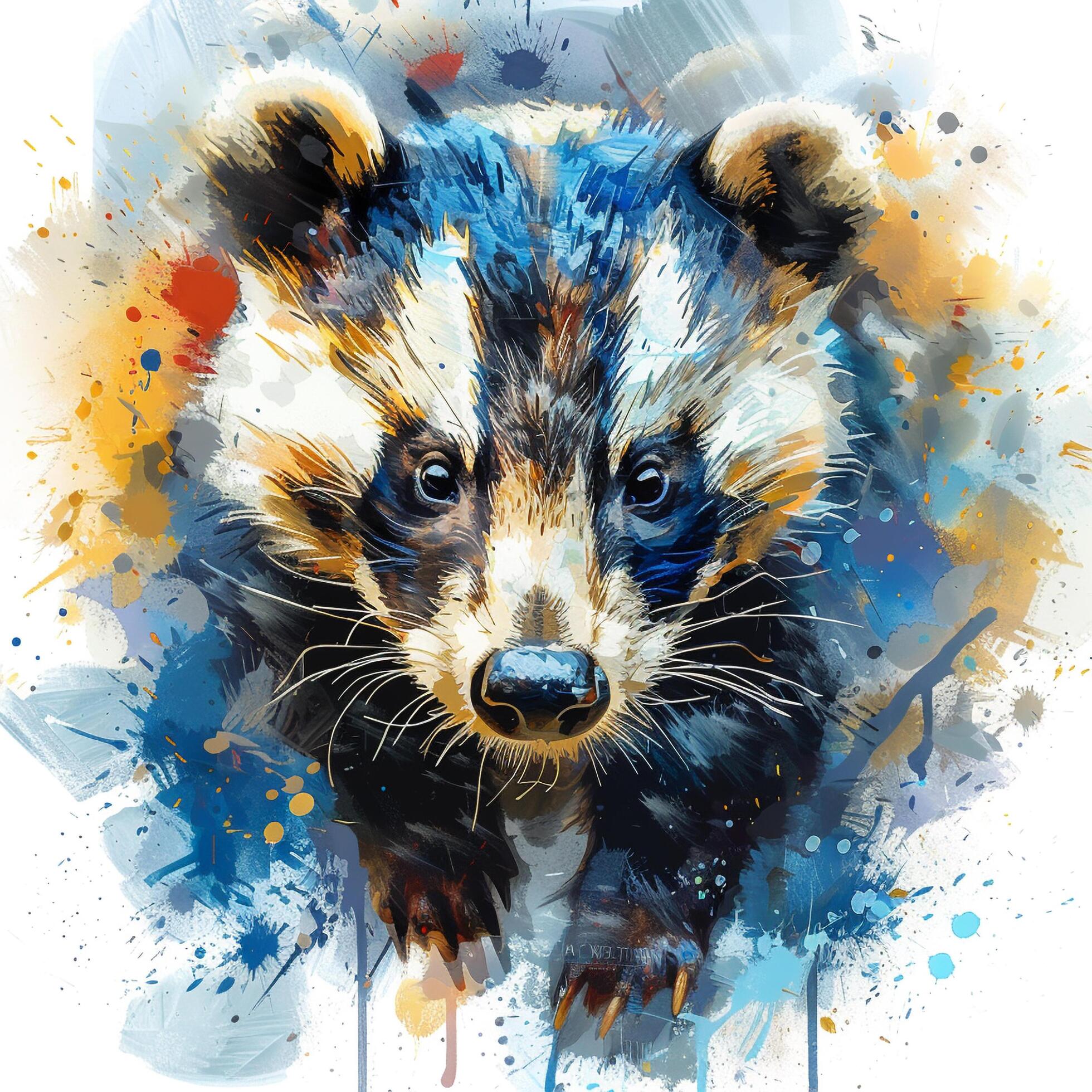 a painting of a badger with splatters Stock Free