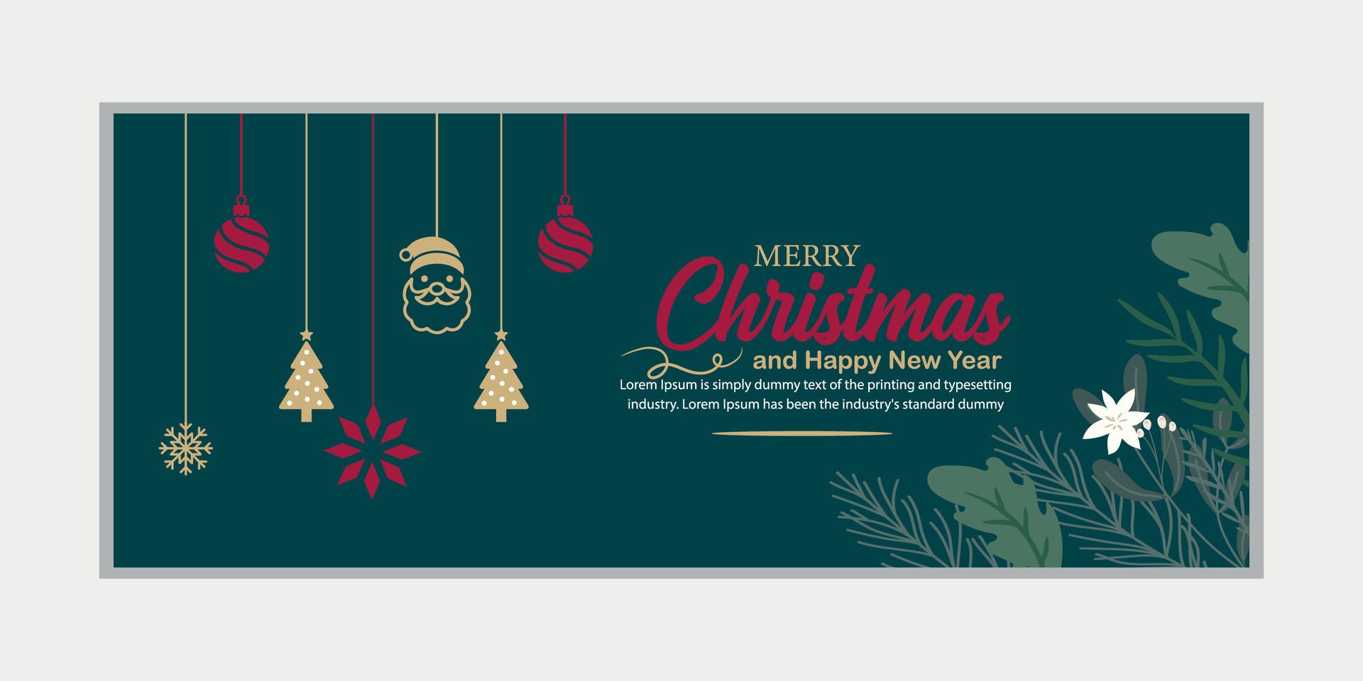 merry christmas banner set and happy new year banner, social media cover and web banner,Merry Christmas design for greeting card, Free Vector