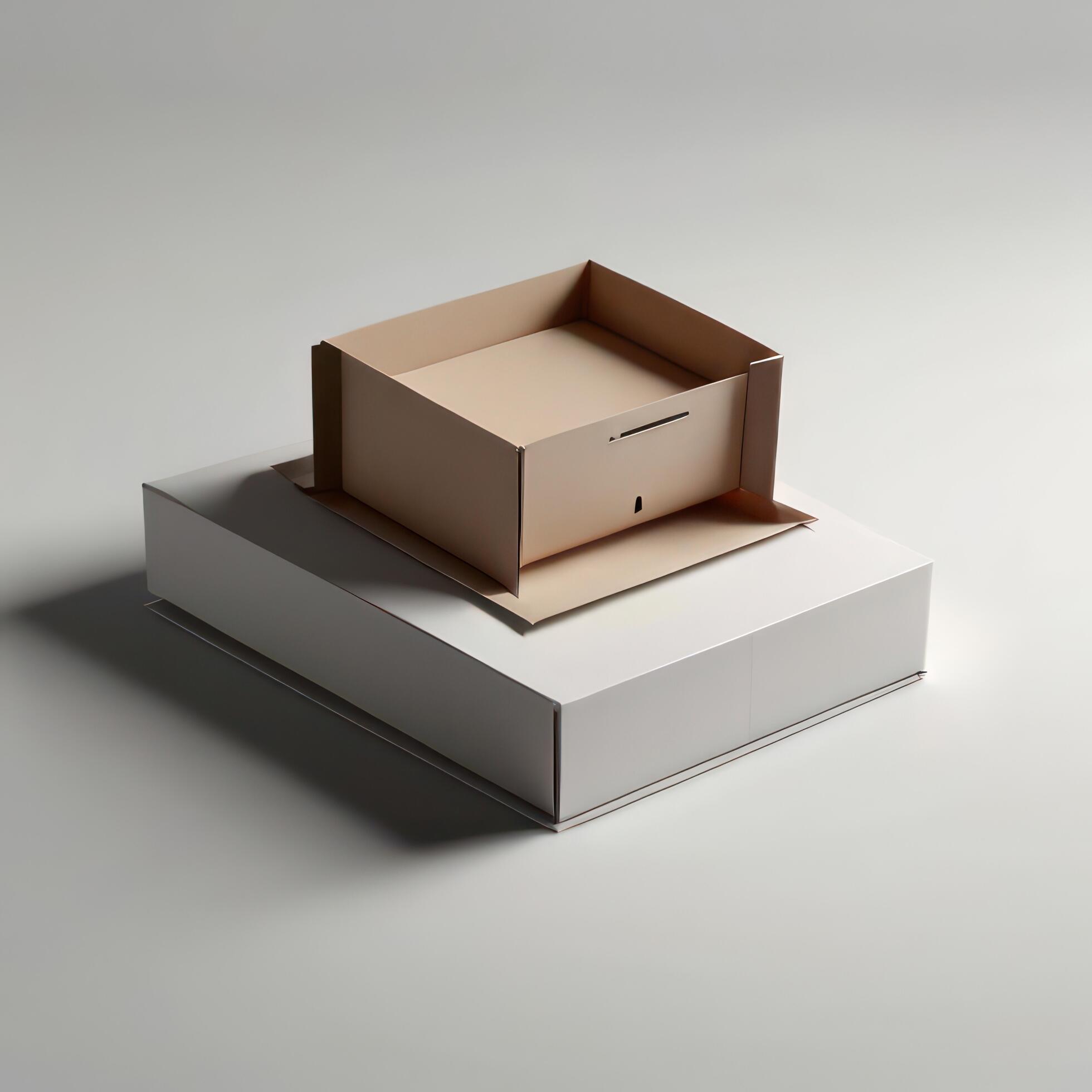 Premium quality pure white product package box with natural light, ultra clear, digital render. Stock Free