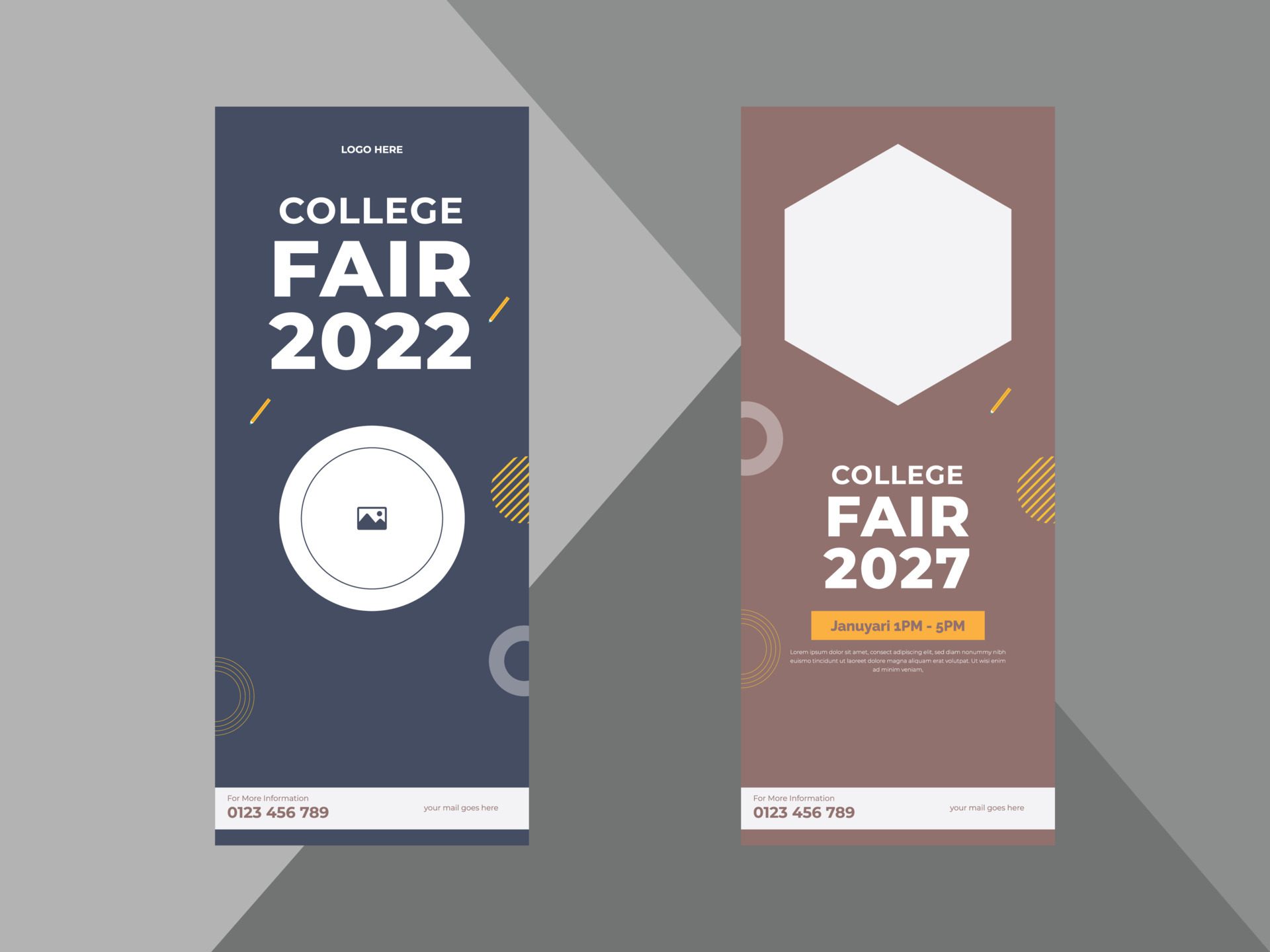 college fair roll up banner design template. college conference poster leaflet design. cover, roll up banner, poster, print-ready Free Vector