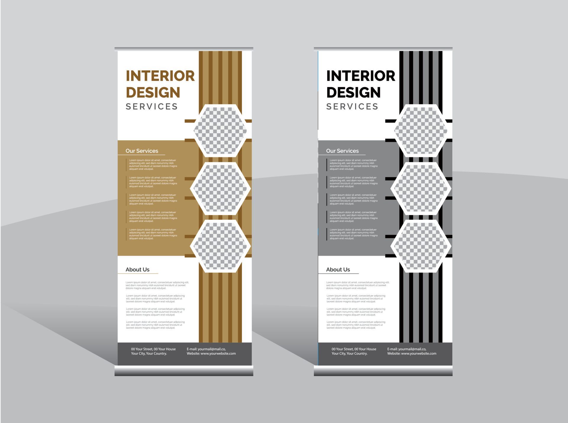 Interior Design Roll Up Banner template, stand design, display stand Design. Free Vector and Free SVG