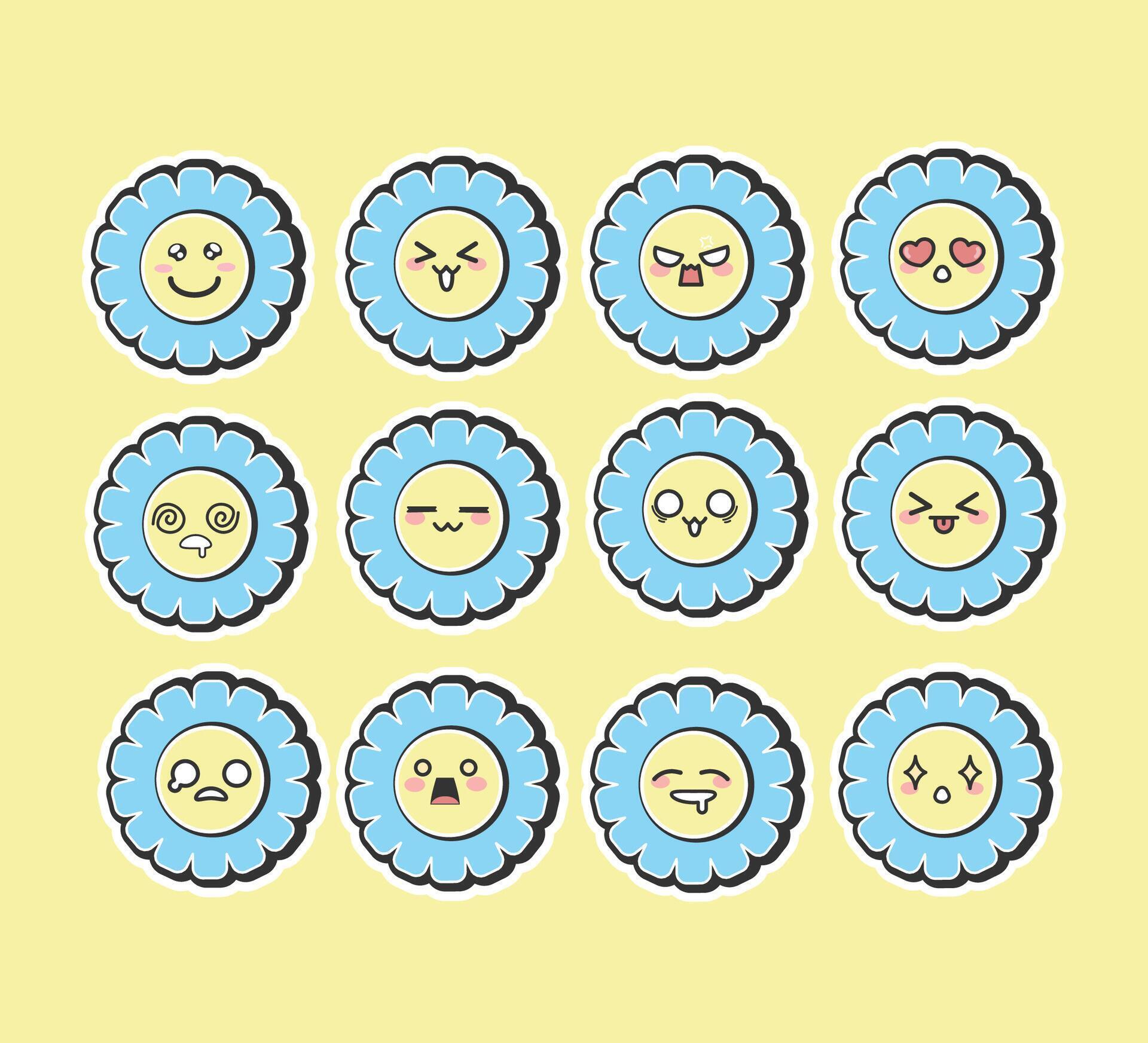 Sun Flower Cute Icon Set Design Stock Free