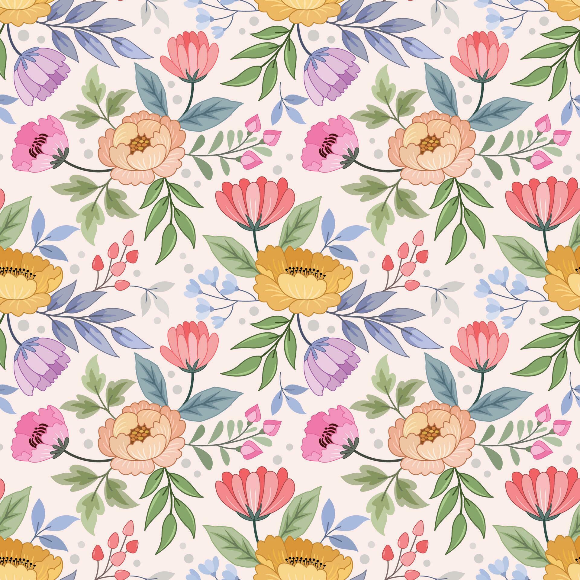 Colorful hand draw flowers seamless pattern. Stock Free