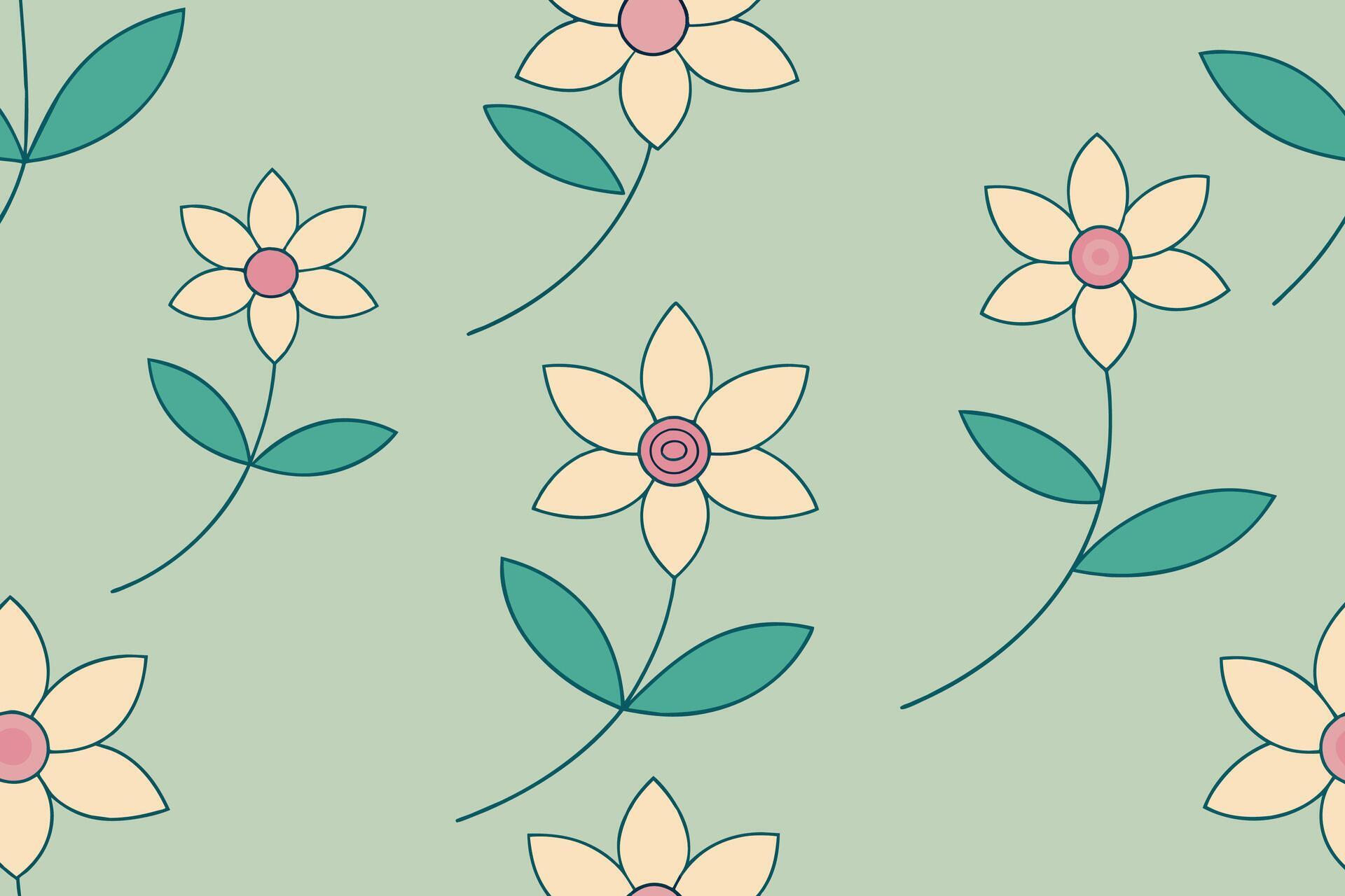 One Line Drawn Flower Face Seamless Pattern Stock Free