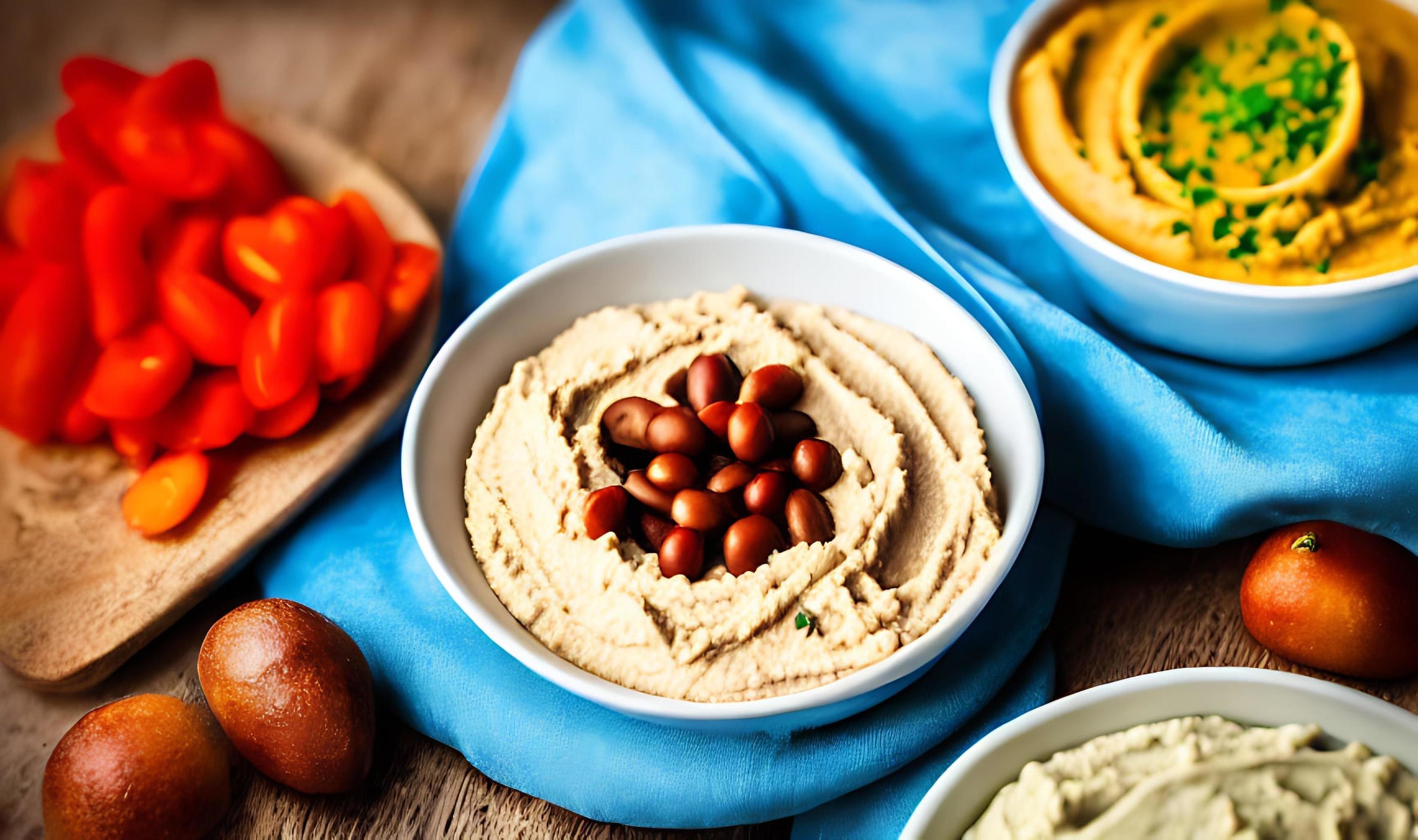 Healthy food. Traditional freshly made organic hummus. Stock Free