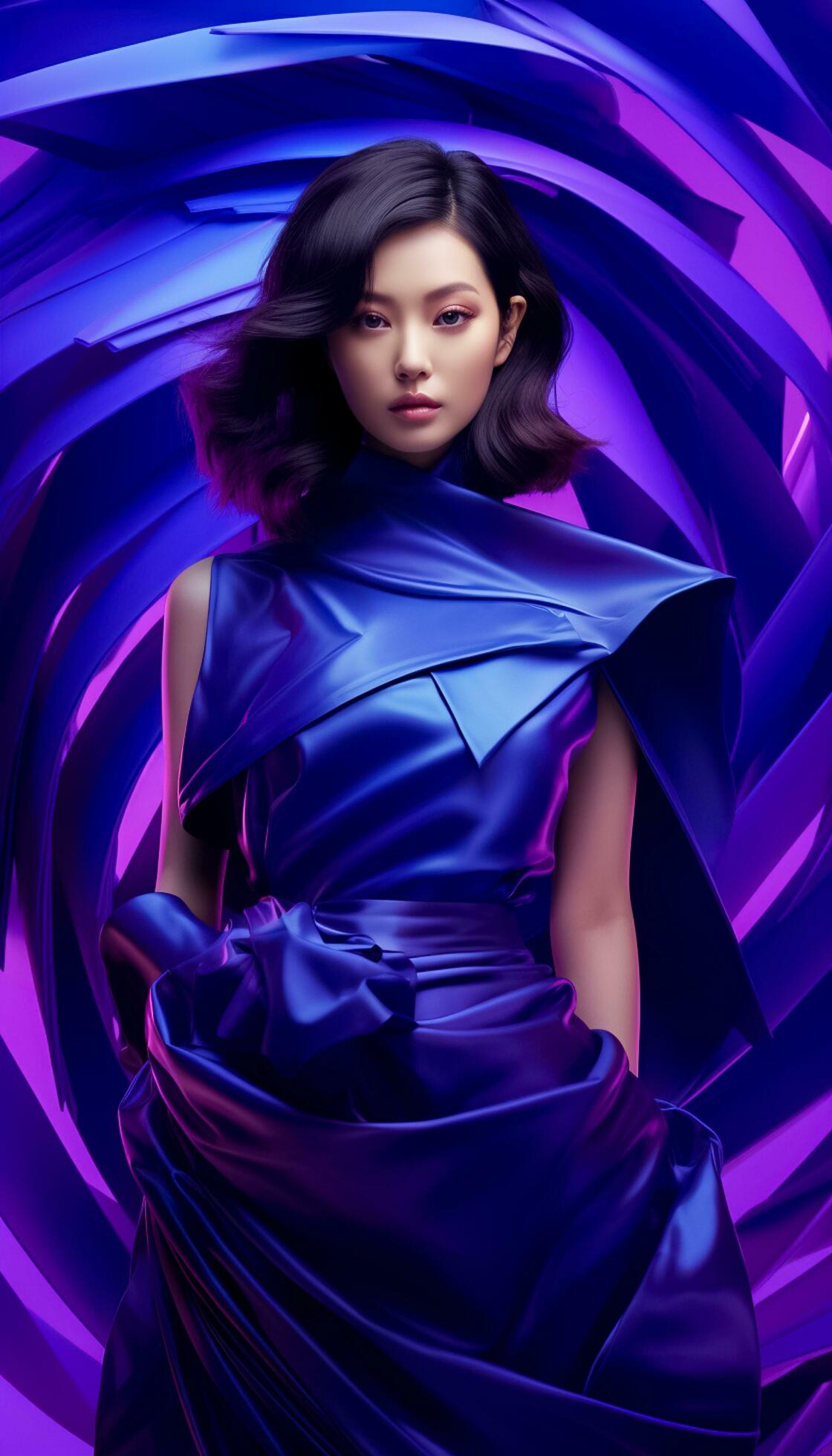 Photo of Beautiful Asian model wearing metaverse futuristic fashion. Cyberpunk woman AI Generated Free Photo