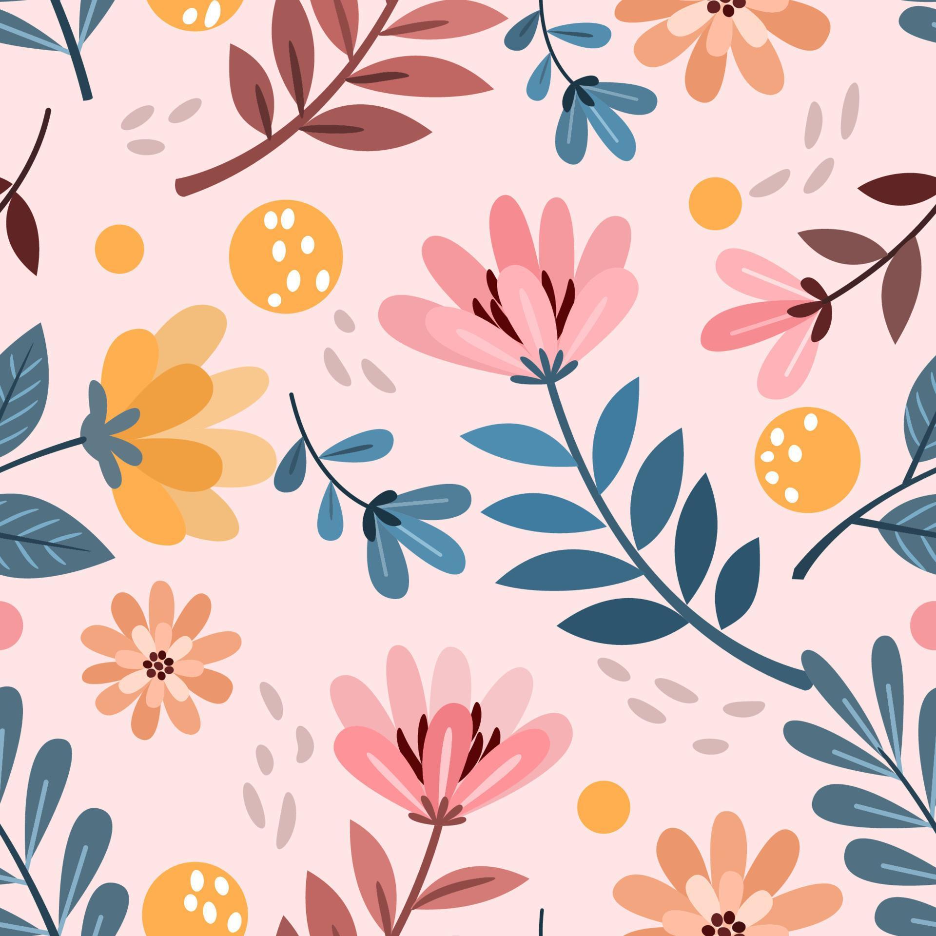 Flowers and leaf in vintage color seamless pattern. Stock Free
