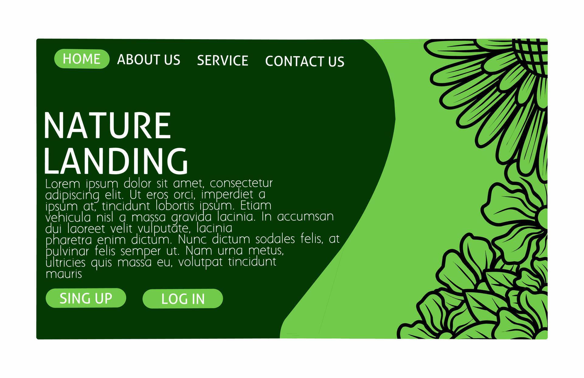 illustration of nature landing page template full of flowers and leaves abstract modern and unique web display Stock Free