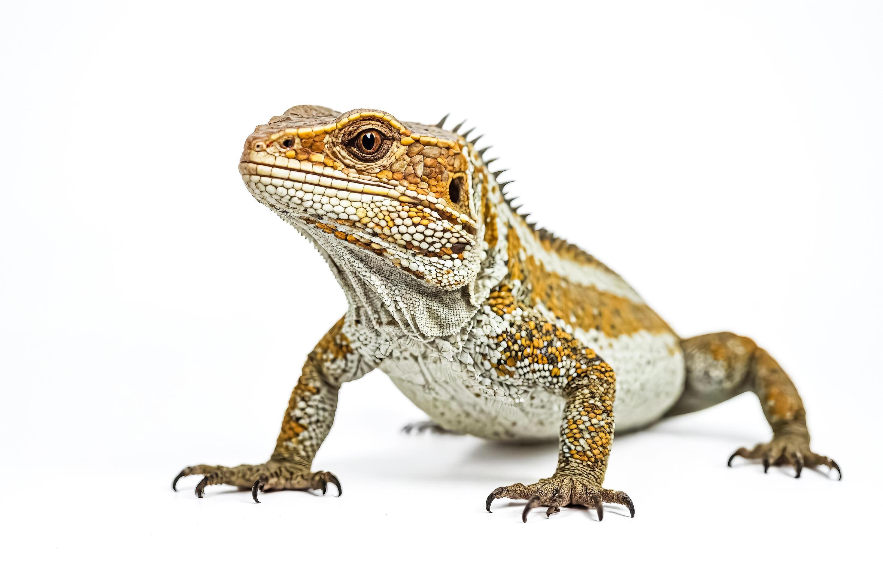 Yellow-Headed Amazon Basin Lizard on White Background Stock Free