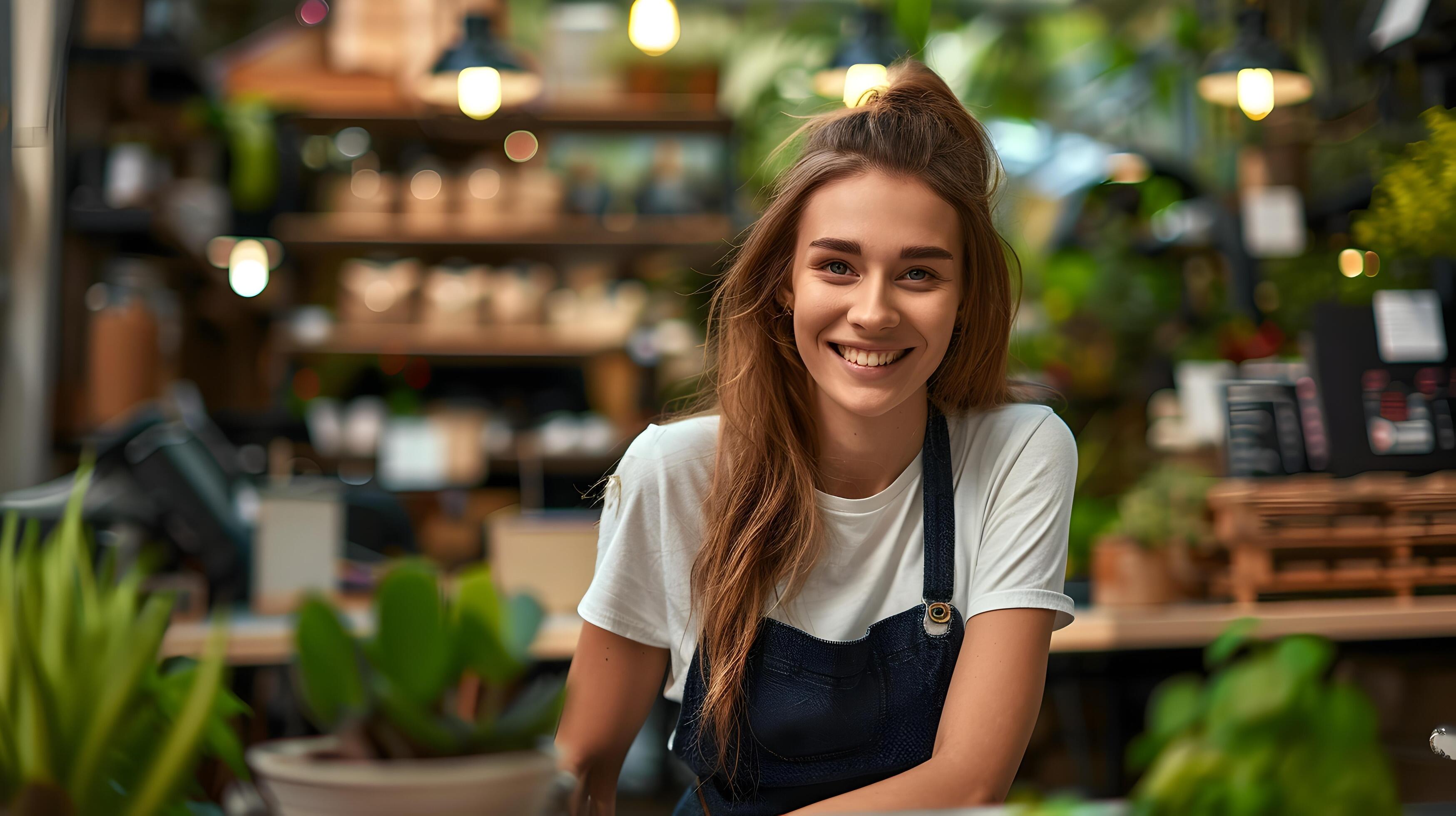 Cheerful Young Woman Working as Sales Associate in Retail Store Stock Free