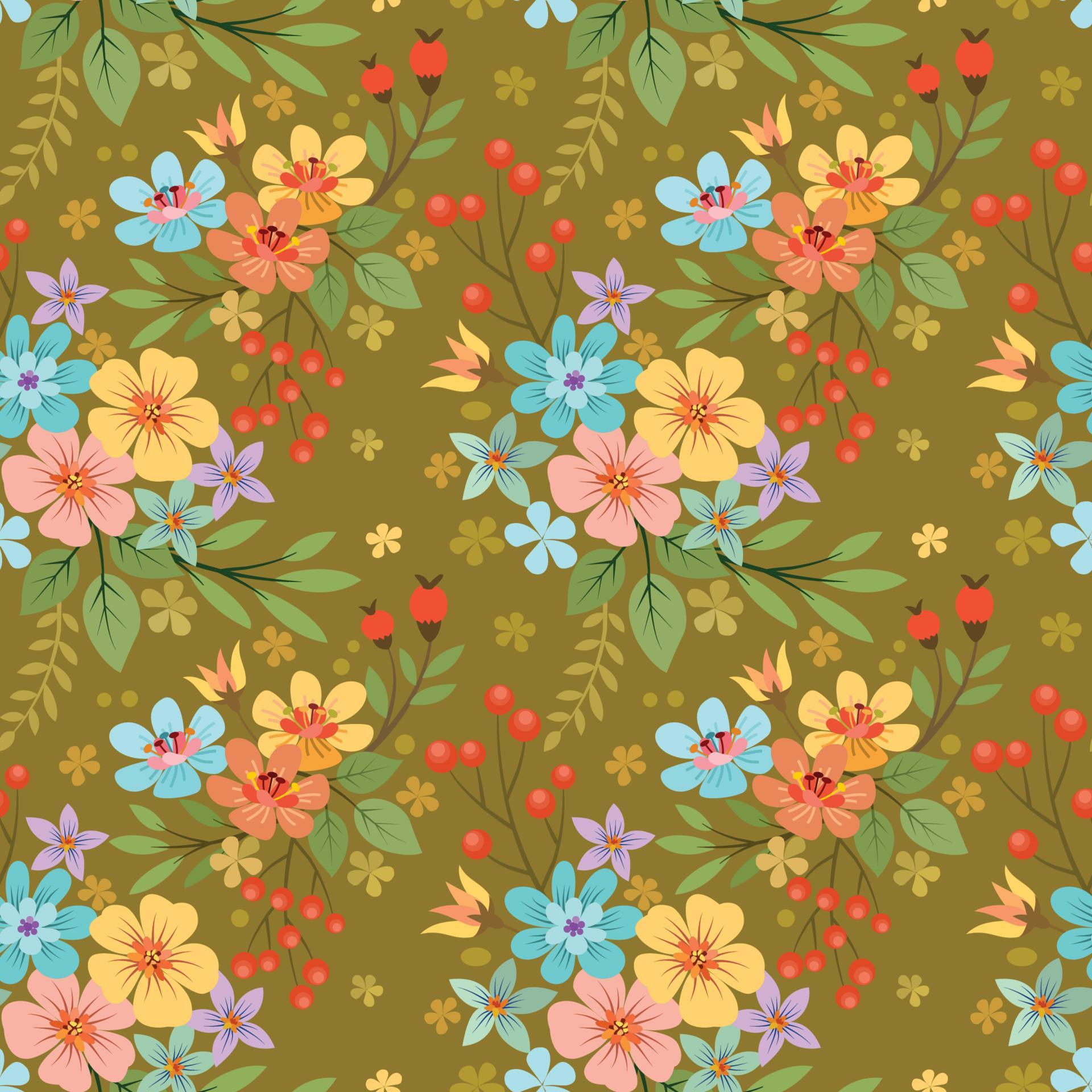 Colorful hand draw flowers seamless pattern. Stock Free