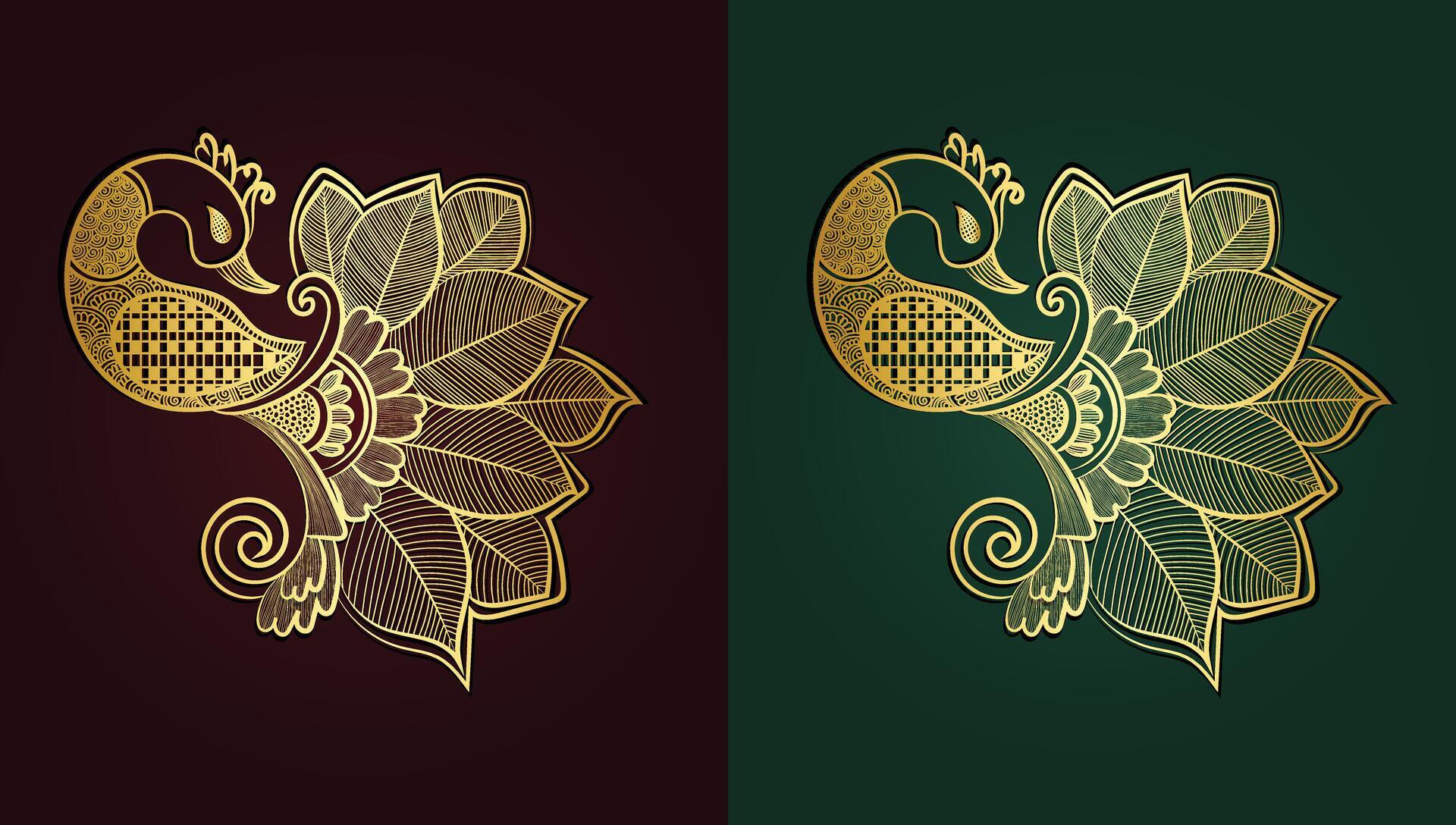 Golden Peacock and flower hand drawn design Stock Free Stock Free