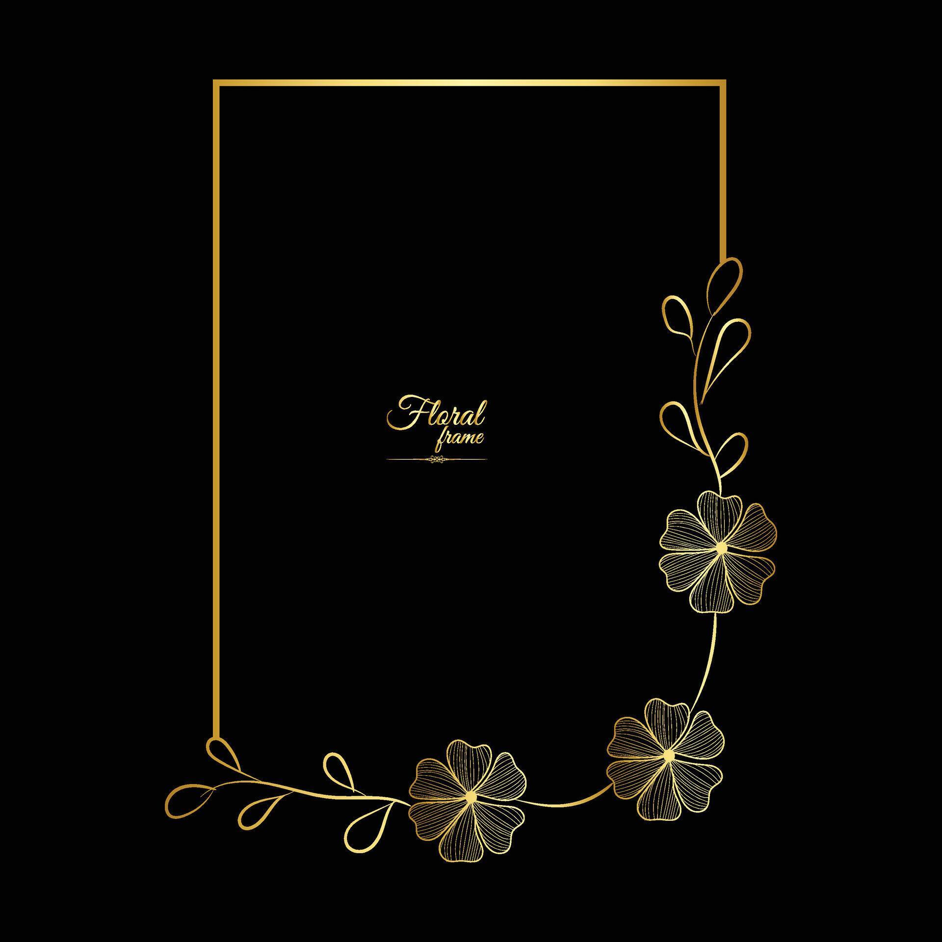 Gold shiny glowing vintage frame with flower isolated floral background Golden luxury frame Stock Free