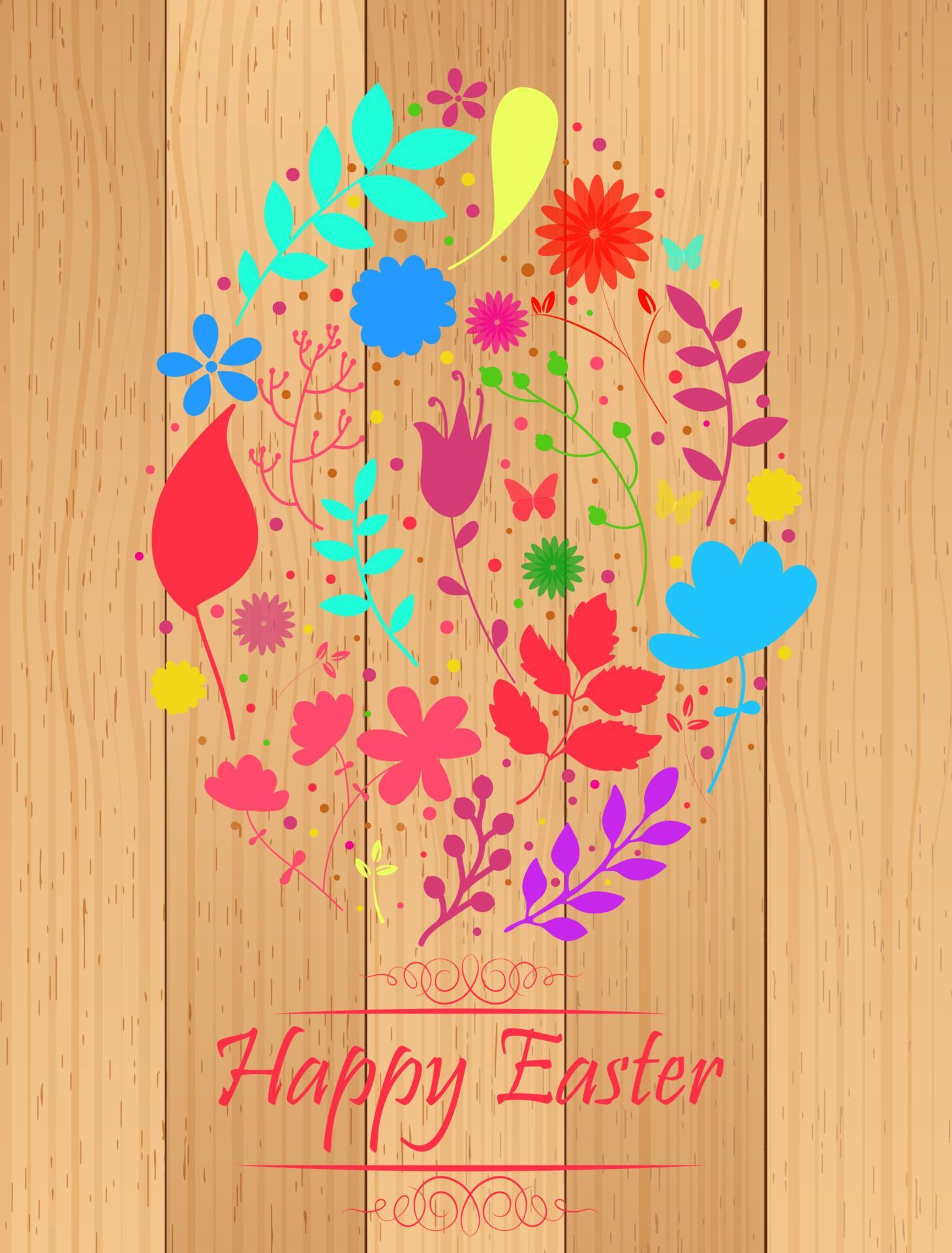 Easter egg made from flowers on wooden background Stock Free