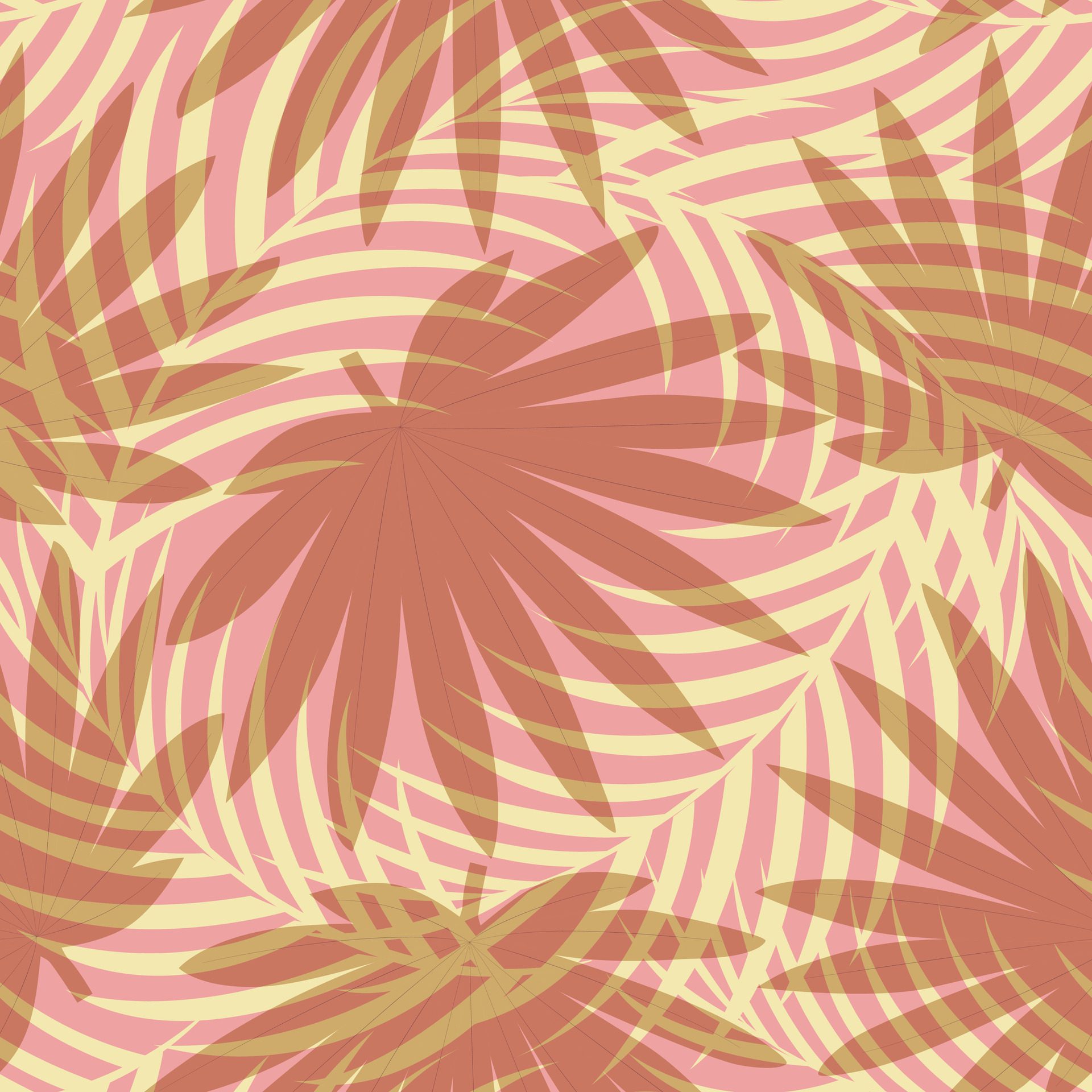 Seamless pattern with hand drawn tropical palm leaves on pink background. Free Vector