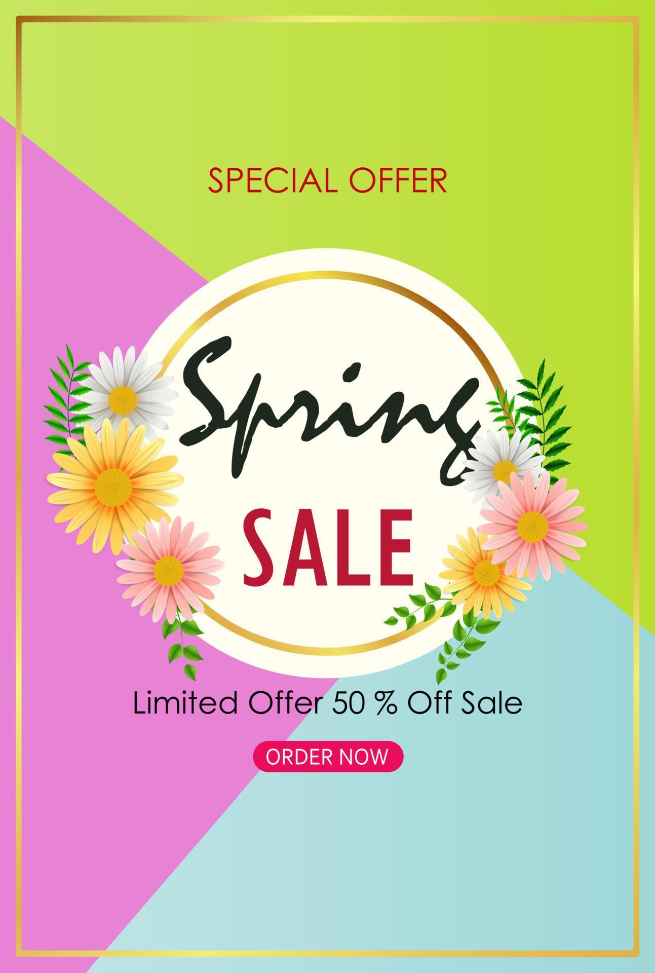 Spring sale background banner with beautiful colorful flower Stock Free