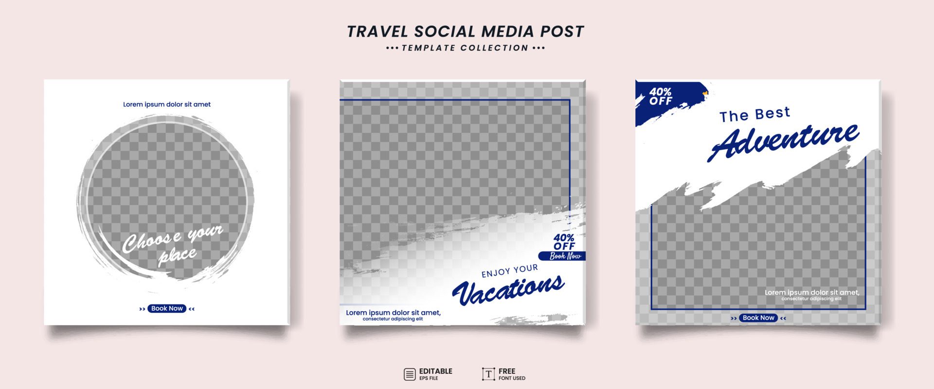 Set of editable travel sale social media banner post template Free Vector