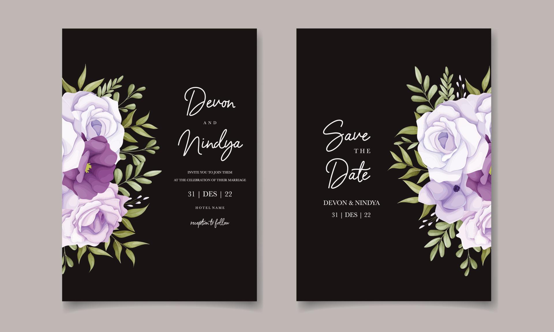 wedding invitation with pretty purple flowers Stock Free