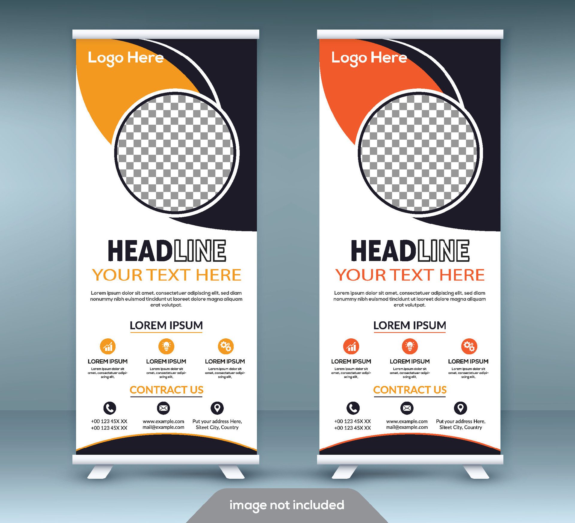 Roll up banner stand template design. Vertical banner template. Universal stand for conference, seminar, exhibitions Free Vector