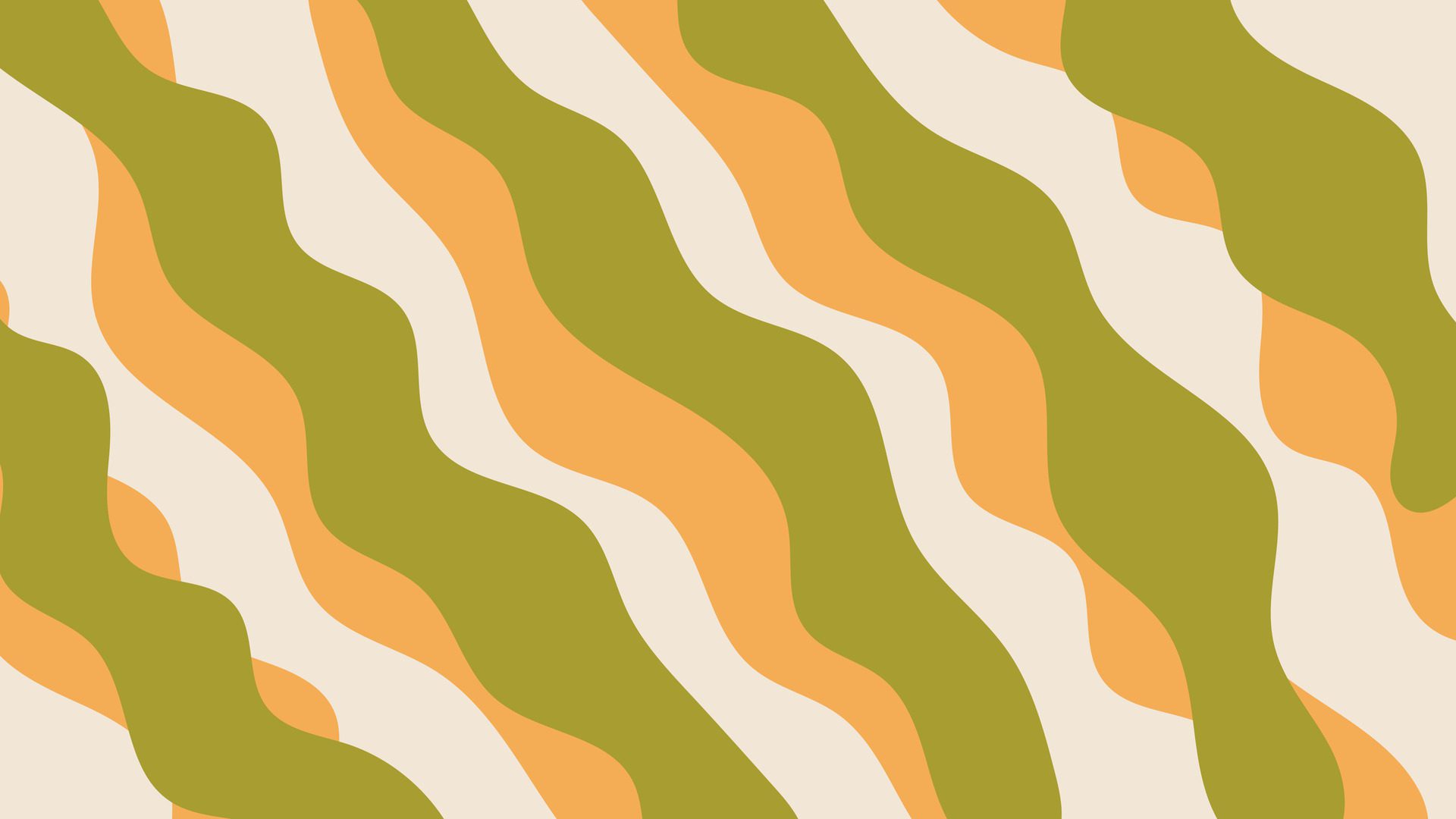 Trendy groovy pattern with green and yellow wavy stripes on beige background. Abstract geometric funky backdrop. Retro Y2K design Free Vector