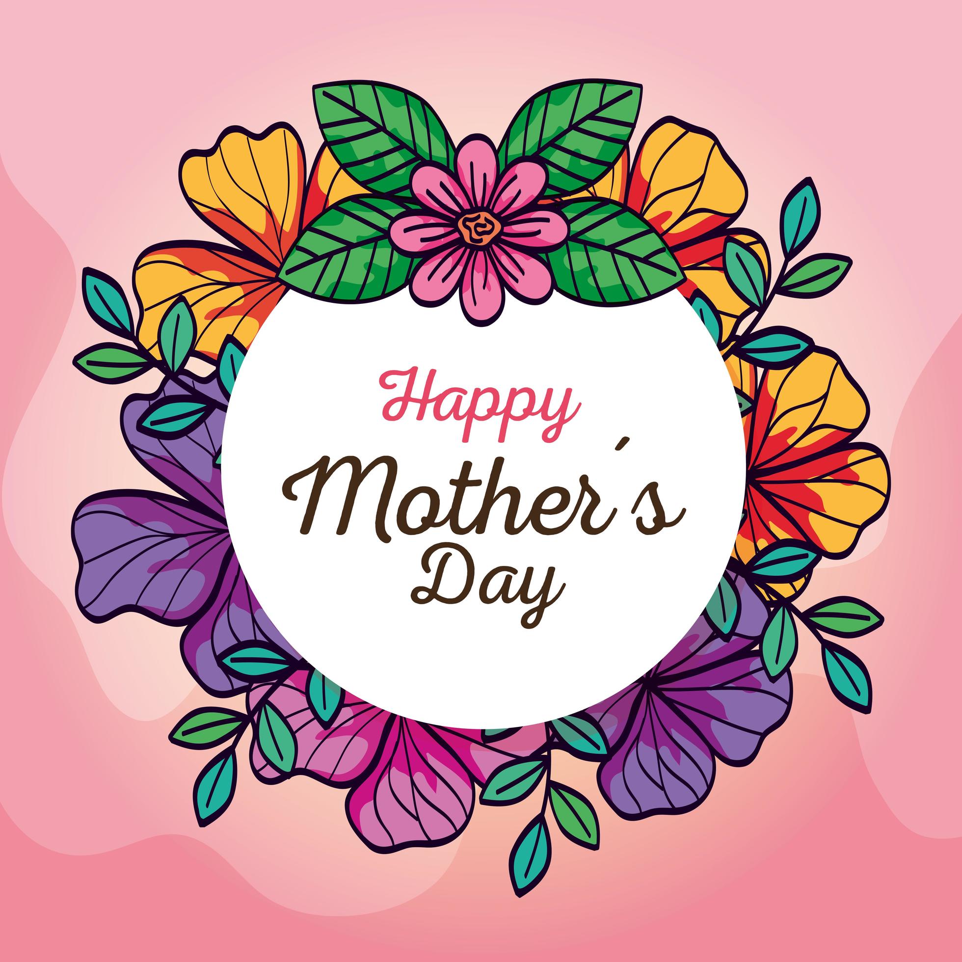 happy mother day card and frame circular with flowers decoration Stock Free