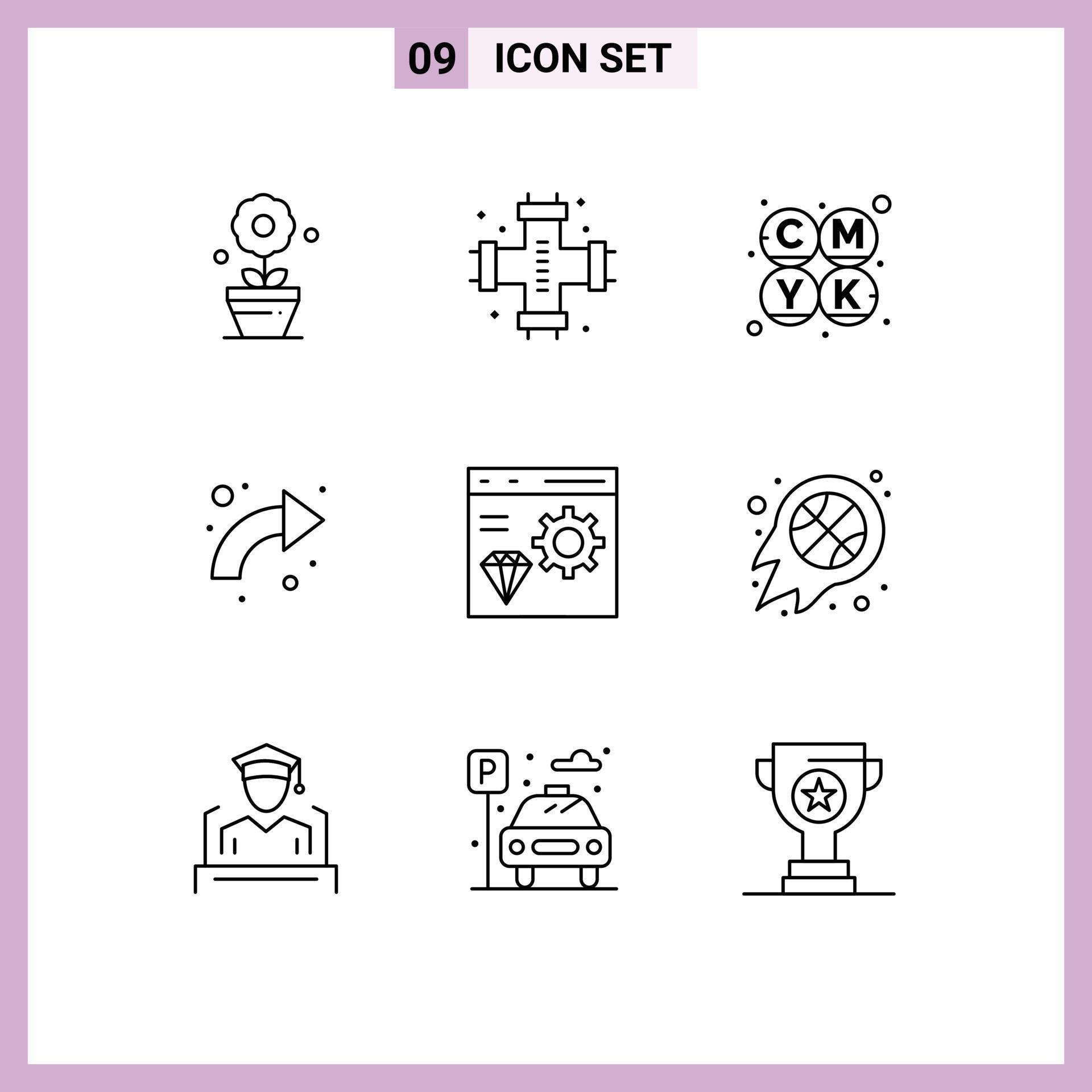 9 Universal Outlines Set for Web and Mobile Applications brower up cmyk right arrows Editable Vector Design Elements Stock Free